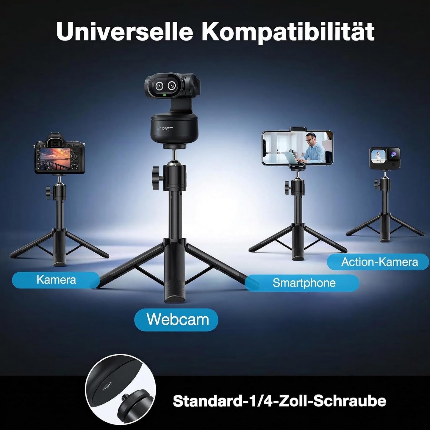 Pixy Dual-Kamera KI Webcam 4K mit Stativ & AI-Tracking, Pixy Kit