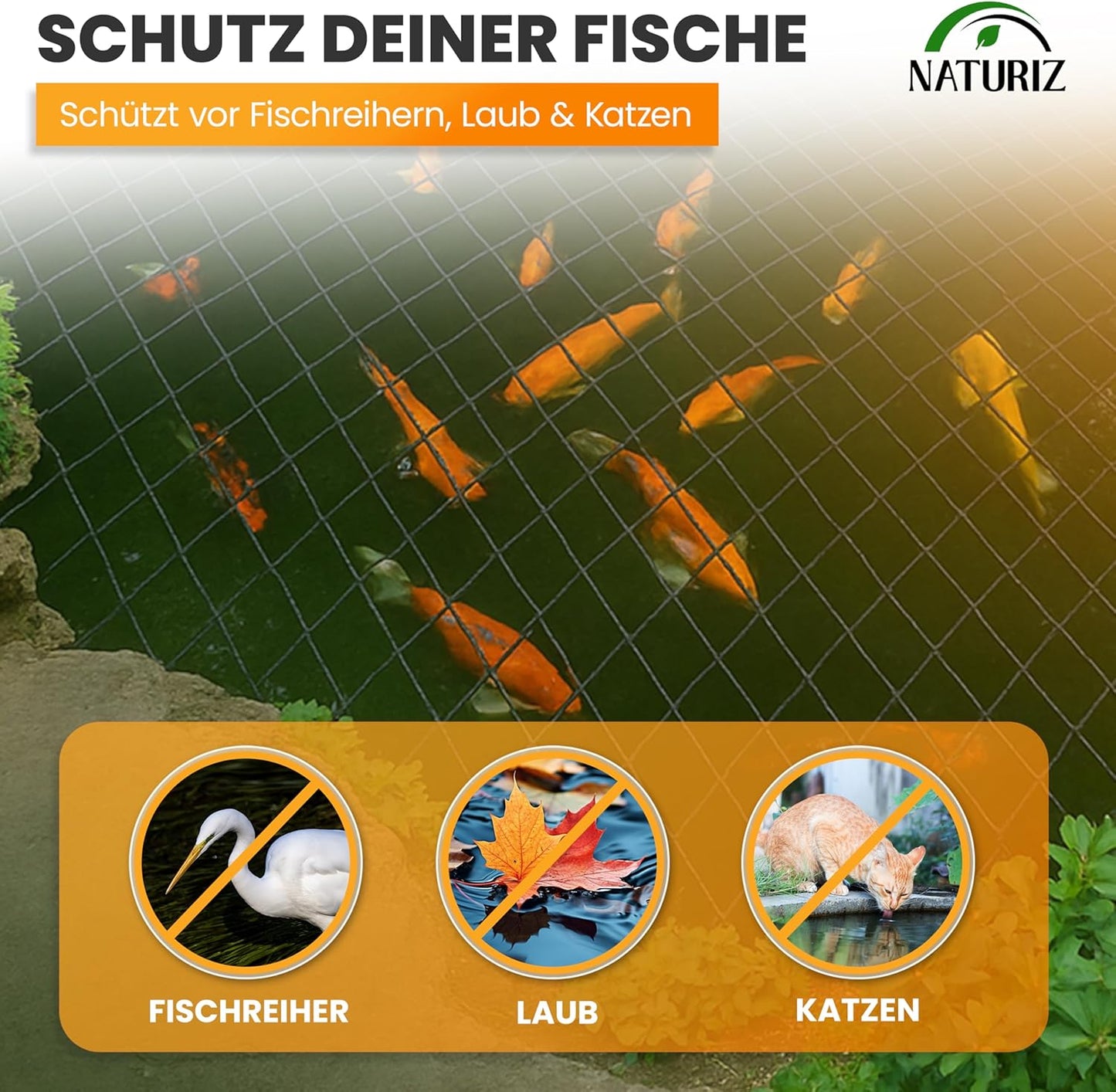 Teich- und Vogelschutznetz, feinmaschig 15x15mm, 8x8m, 8 x 8 m