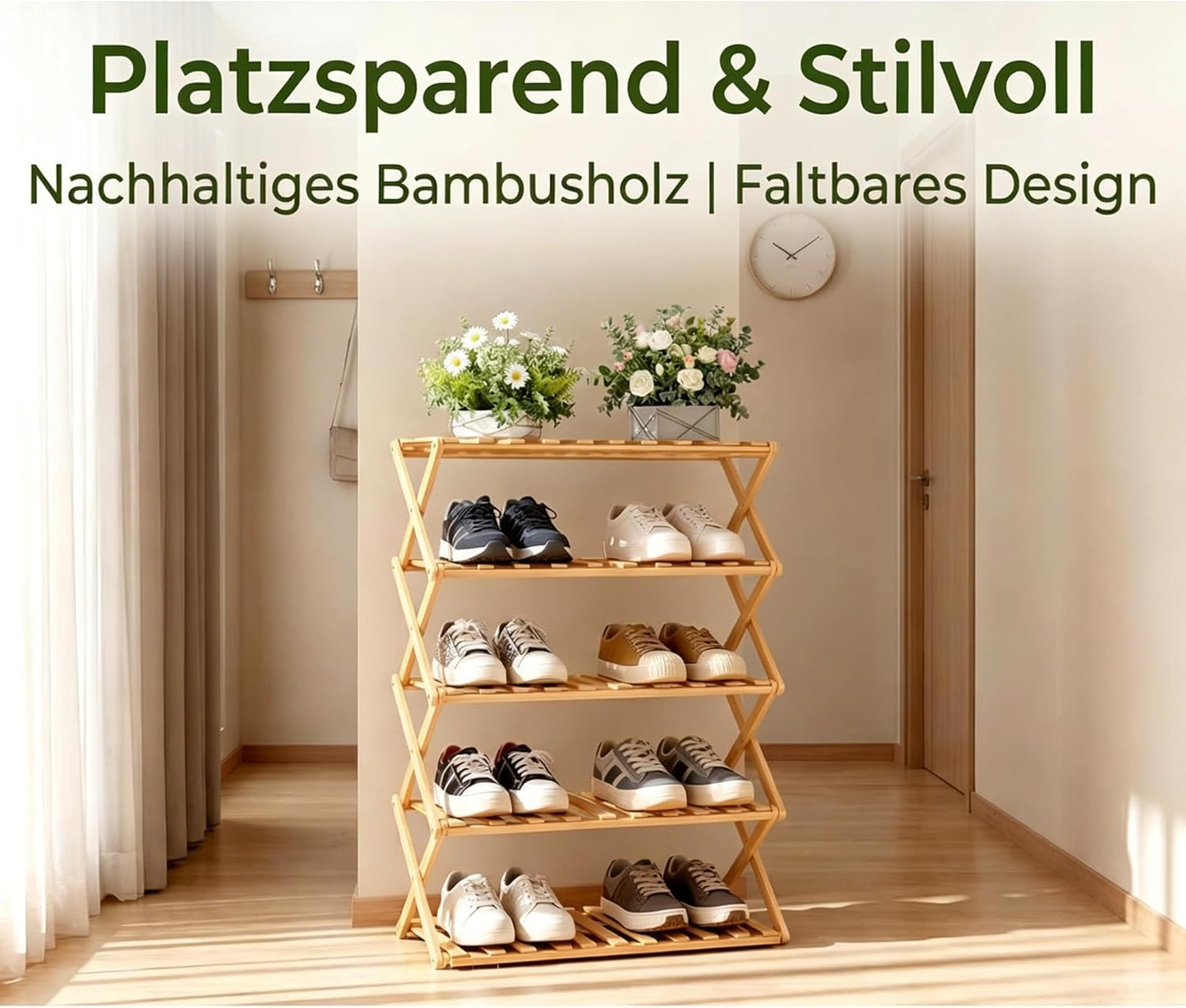 Schuhregal aus Bambus, 5 Etagen, faltbar, 5-stufig