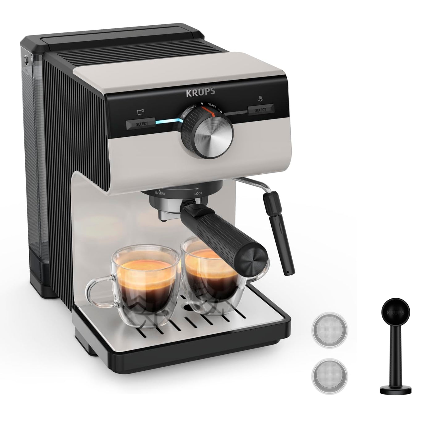 Authentic Espresso-Siebträgermaschine mit Dampfdüse, Creme