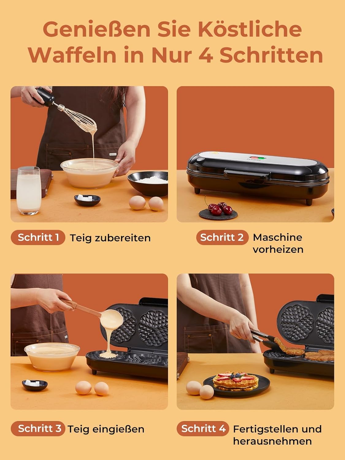 King Size Waffeleisen für 15 Herzwaffeln, Silbern