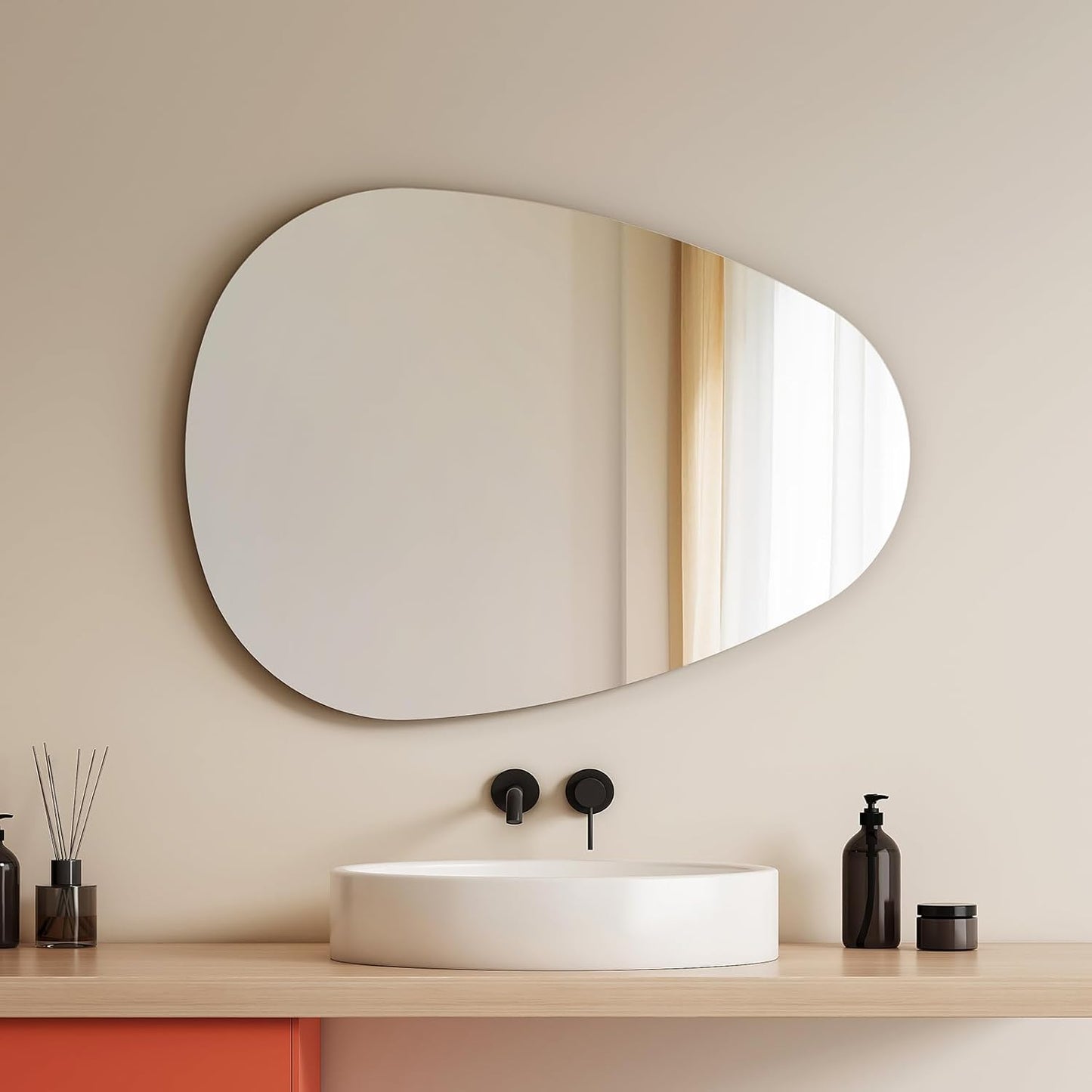 Asymmetrischer HD-Badspiegel 50x70 cm, Asymmetrisch 70L x 50B cm