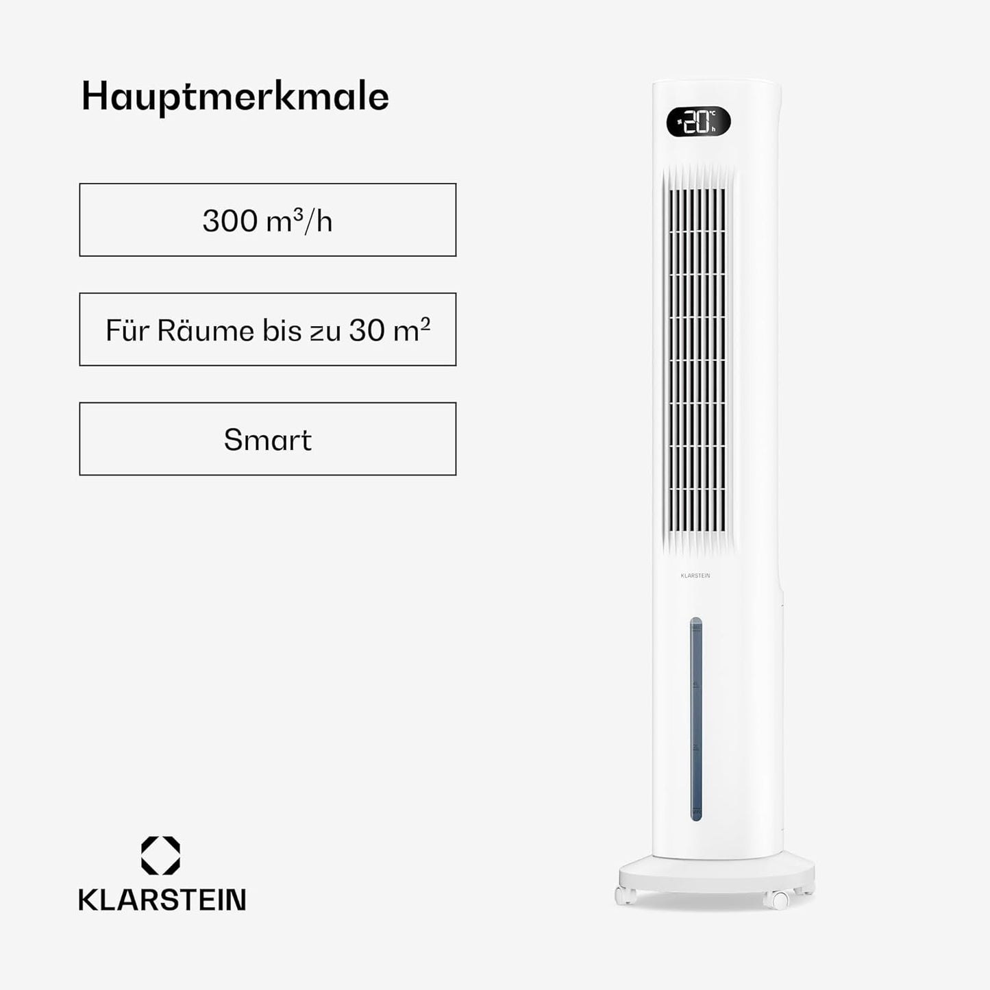 Luftkühler mit Verdunstungskühlung, 5L Tank, App & Fernbedienung, Weiss