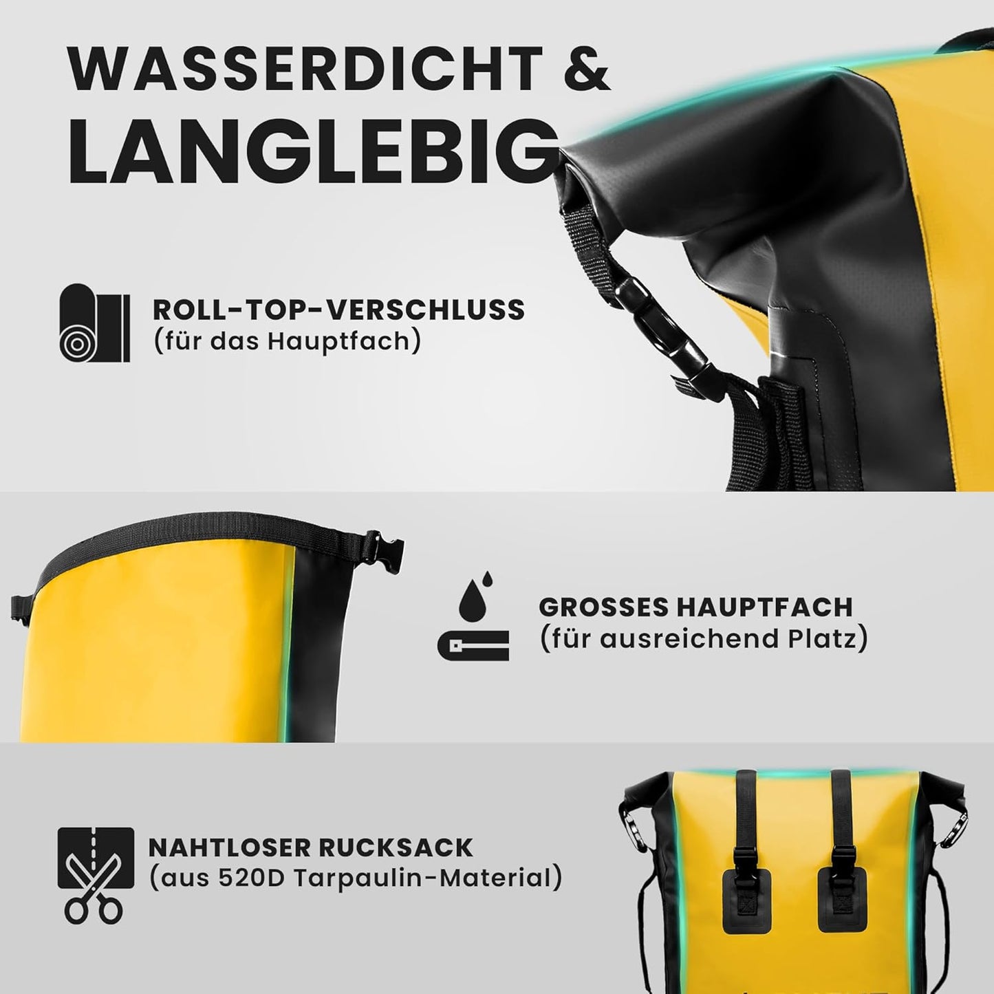 Wasserdichter Rucksack, Leuchtendes Gelb 35 L