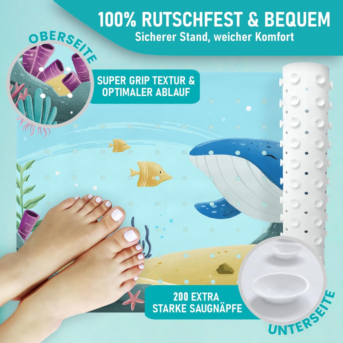 Rutschfeste Badewannenmatte Walgesang, 100x40 cm, Badewannenmatte Walgesang