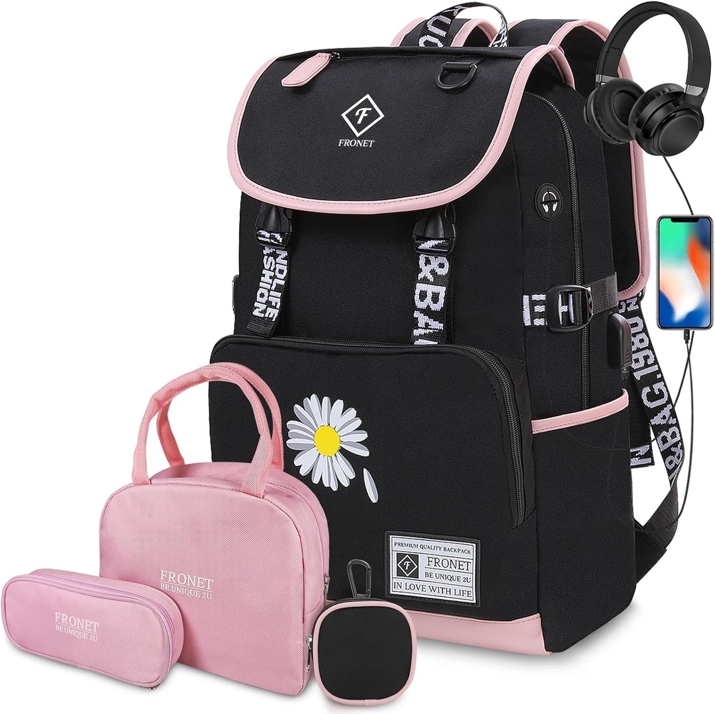 Schulrucksack mit Laptopfach, Rosa