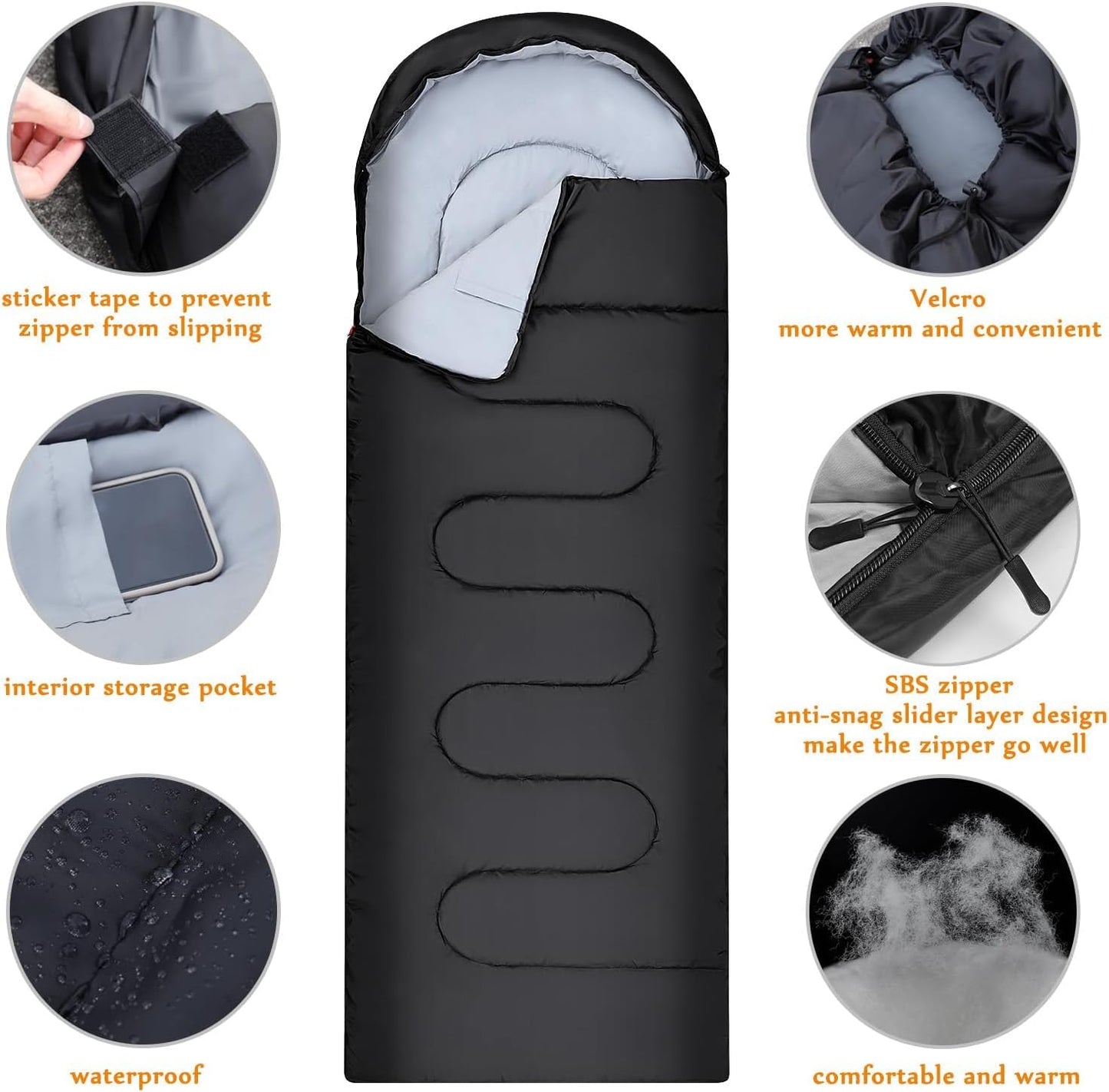 Wasserdichter Outdoor-Schlafsack, Schwarz L
