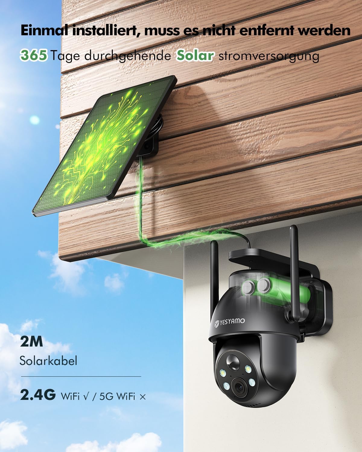 2er-Set Kabellose 2K Überwachungskamera mit Solarpanel, Grau