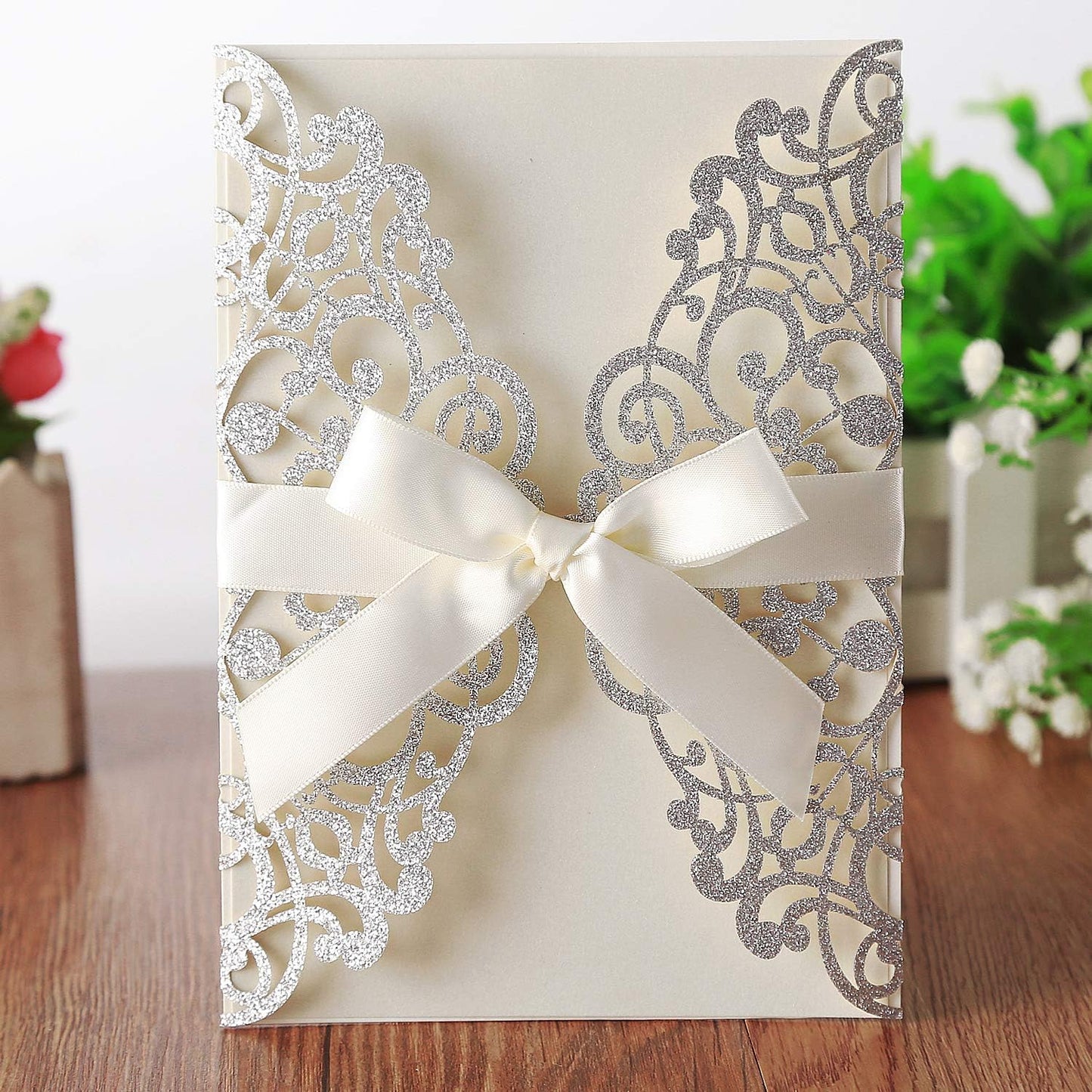 20 Stk. Hochzeit Einladungskarten - blanko, Silber Glitzer 20 Stück Leeres Papier