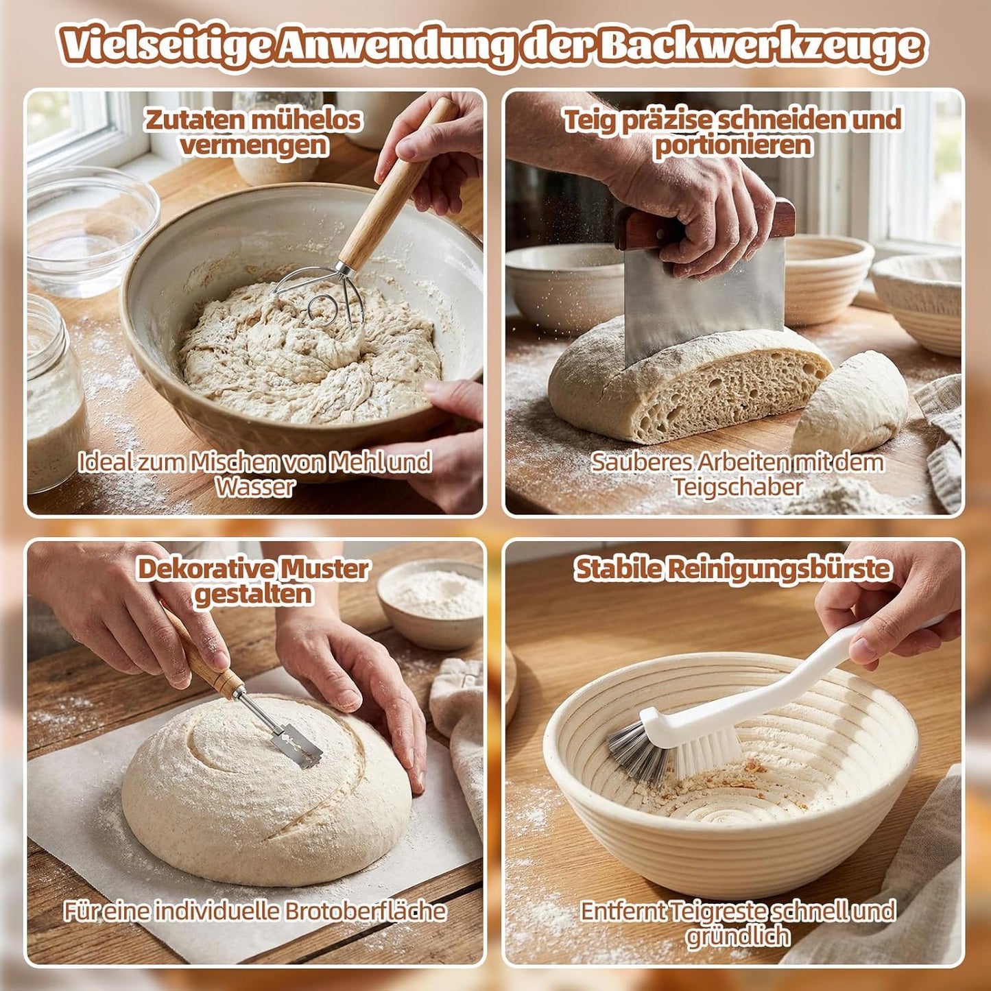 Gärkörbchen Starter Set, Rund+oval+sauerteig Glas