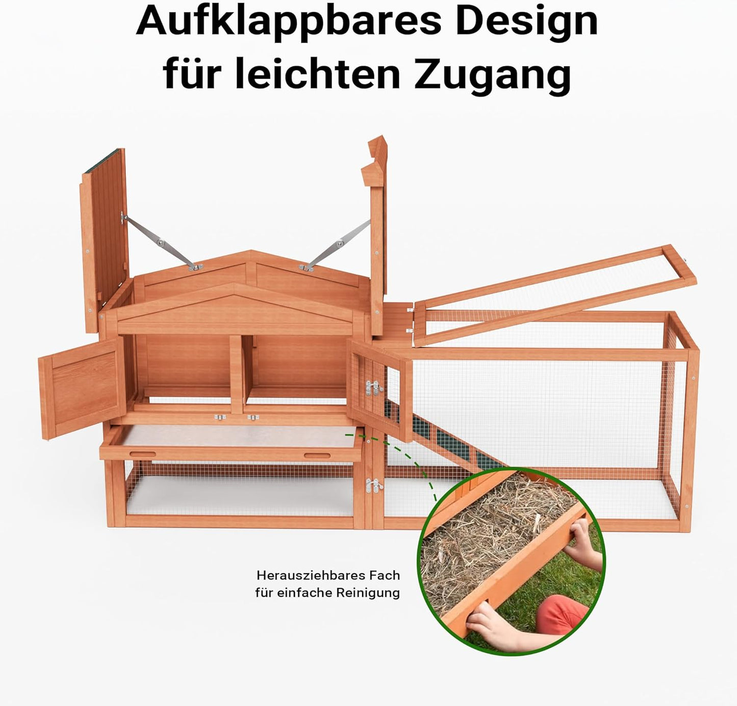 XXL Hasenstall mit Freilaufgehege, L 156 x B 52 x H 68 cm