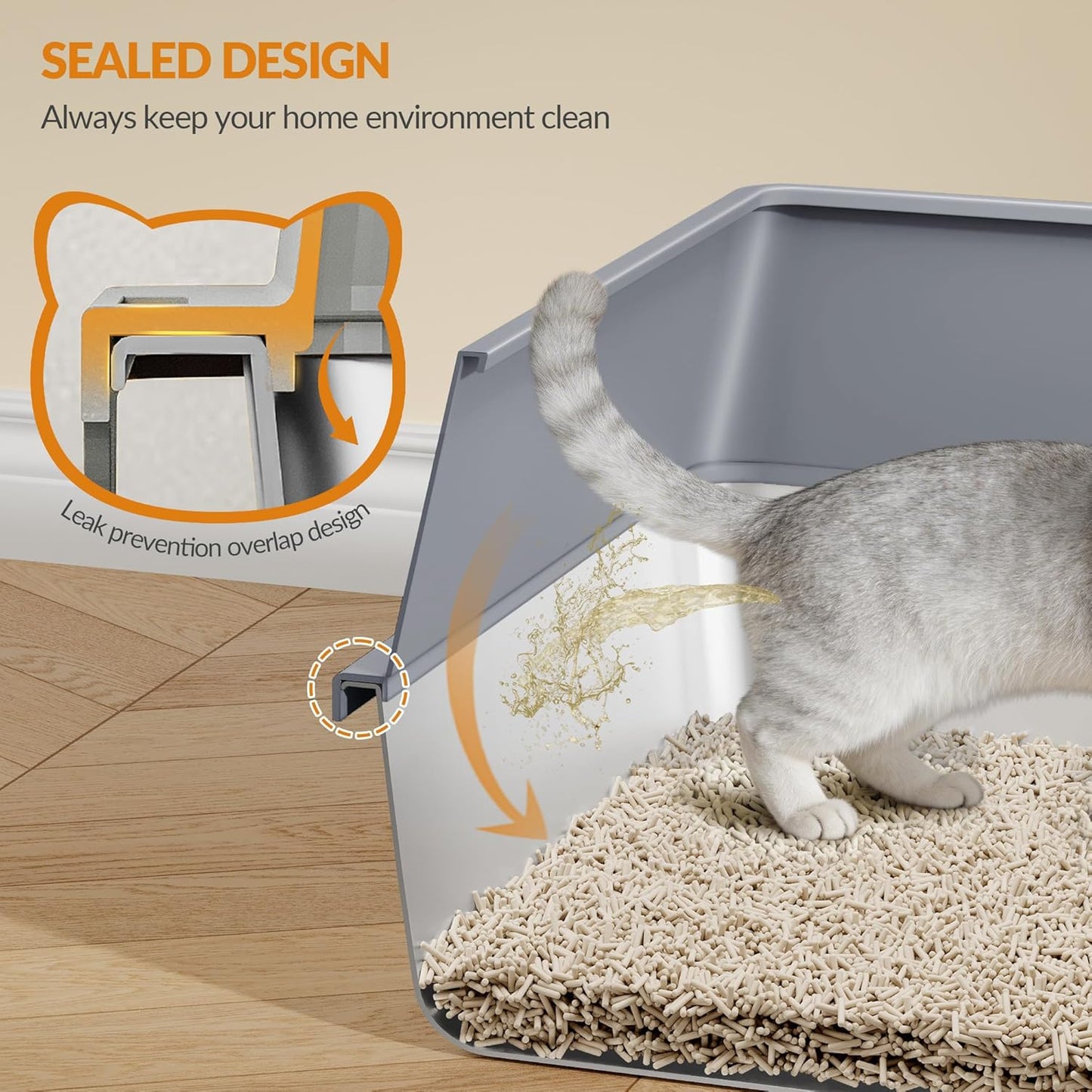 Edelstahl-Katzentoilette XXL mit hoher Rand, Dunkelgrau 1 Stück