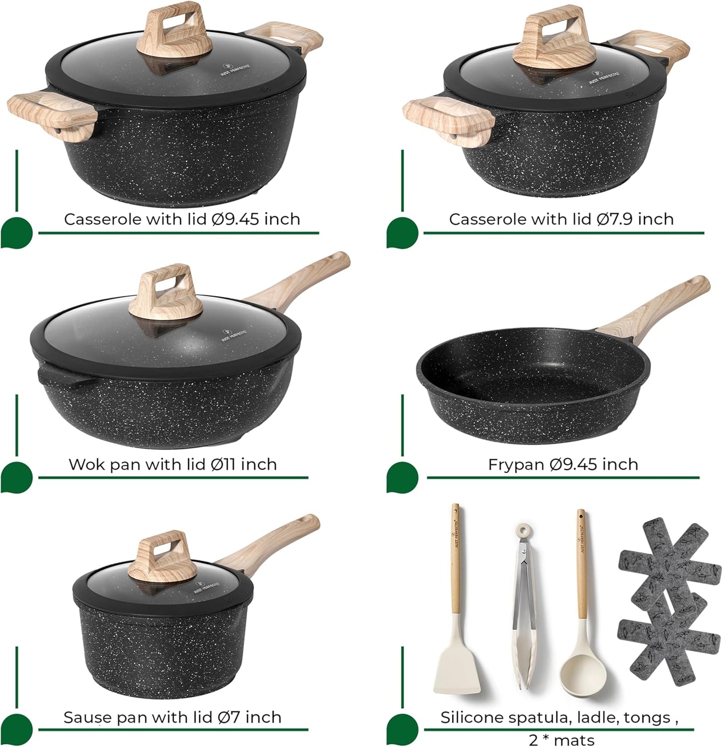 Induktions-Kochgeschirrset (14-teilig) ohne PTFE/PFOA, Black