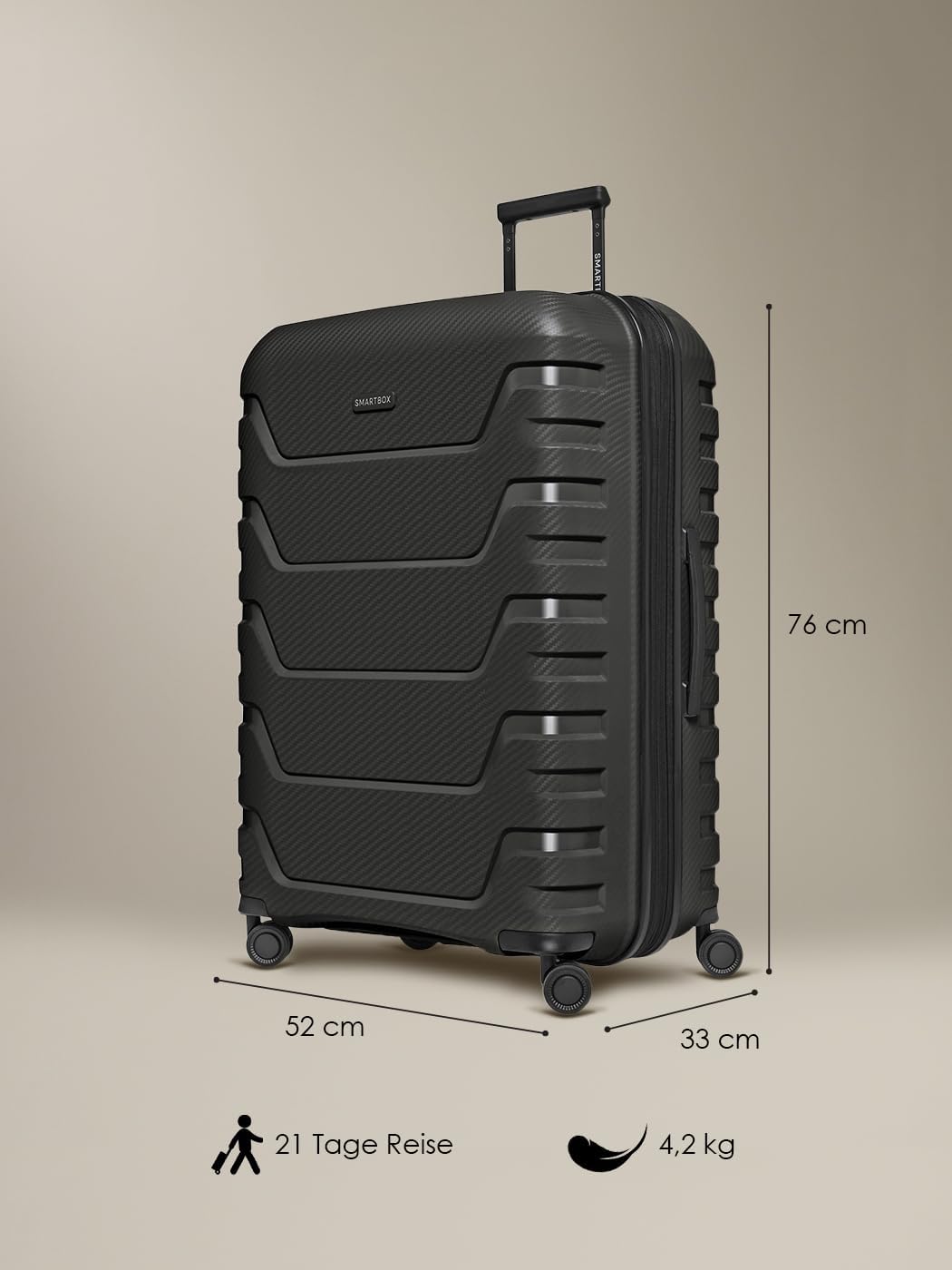 Hartschalenkoffer, Schwarz Koffer L (76 cm) erweiterbar