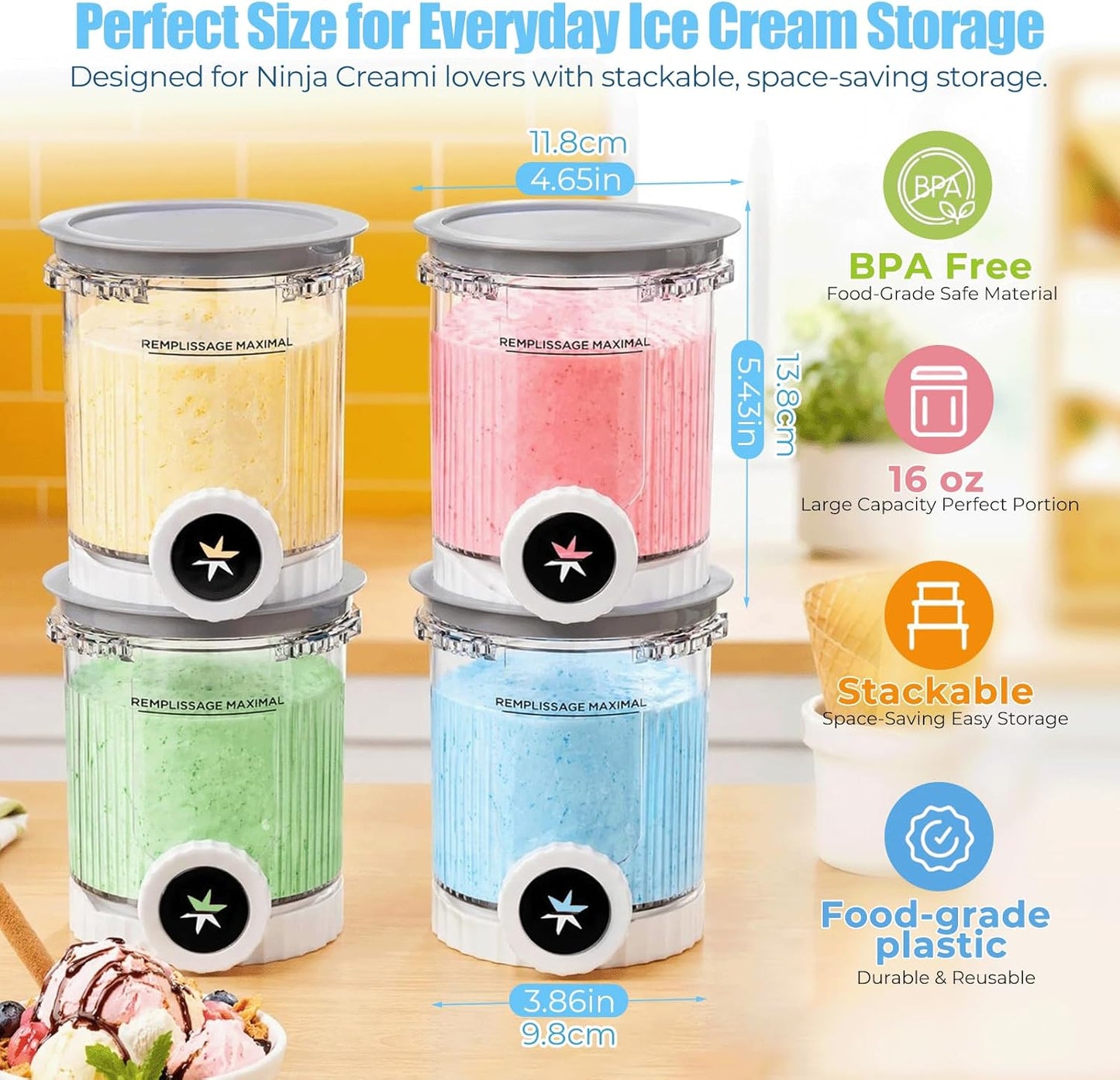 4 Stück Eisbehälter für Ninja Creami Swirl NC700 & NC701EU