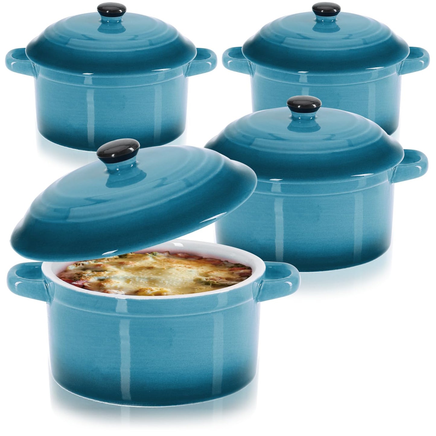 4-teiliges Auflaufformen-Set mit Deckel, 4 Stück - Blau