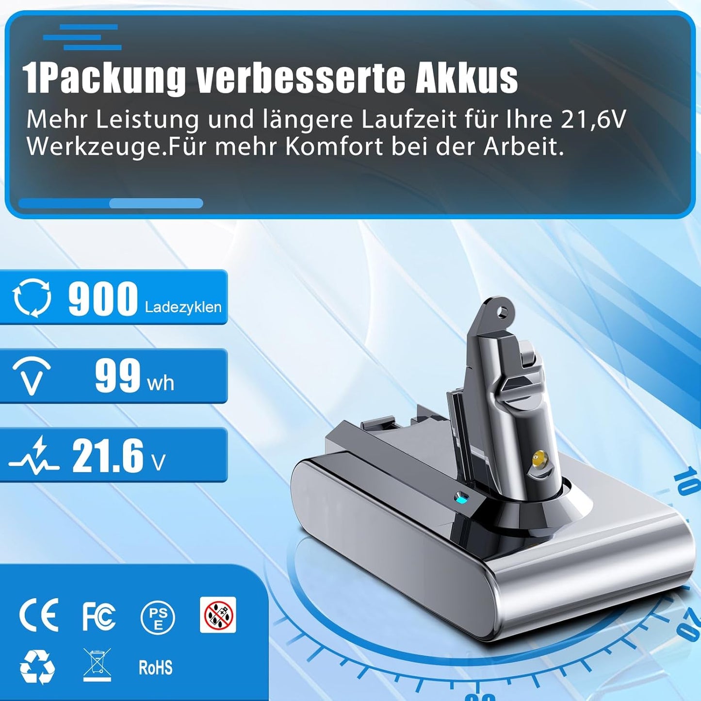 Ersatzakku für Dyson V6 Handstaubsauger, Gray-v6