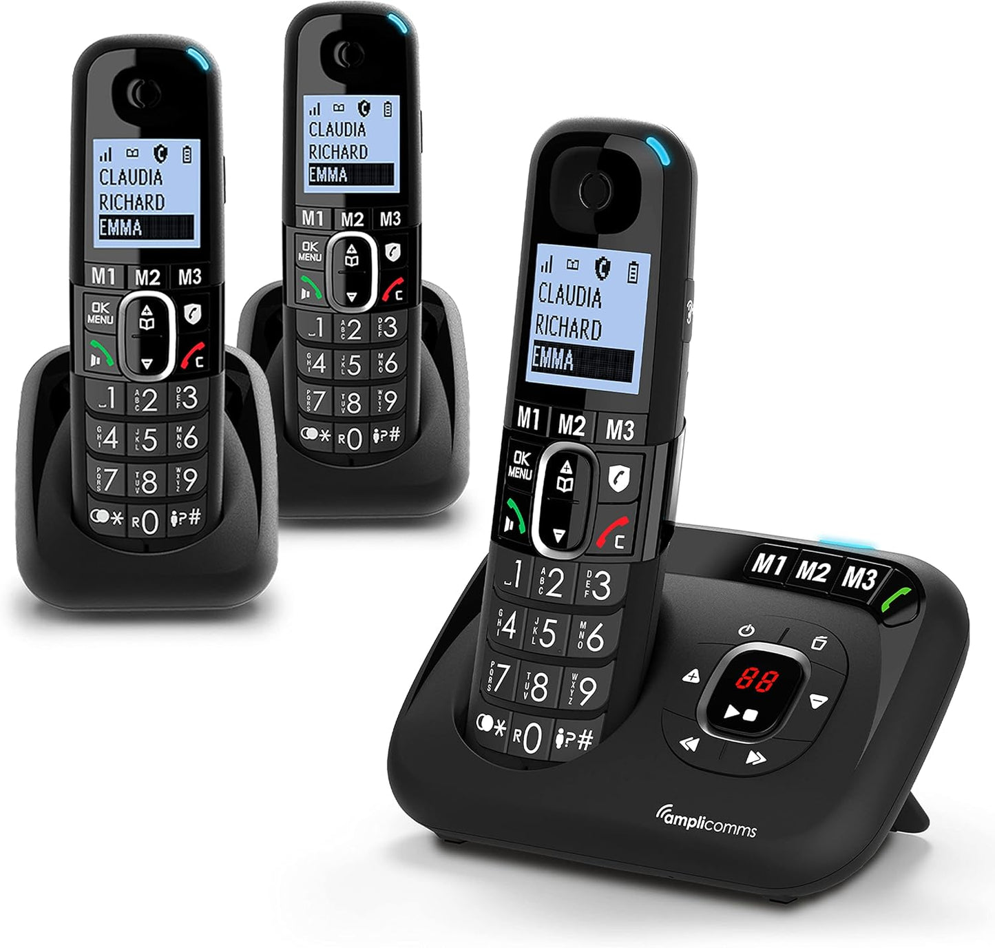 BigTel 1583 Grosstasten-Telefon-Set mit Anrufbeantworter (3 Mobilteile)
