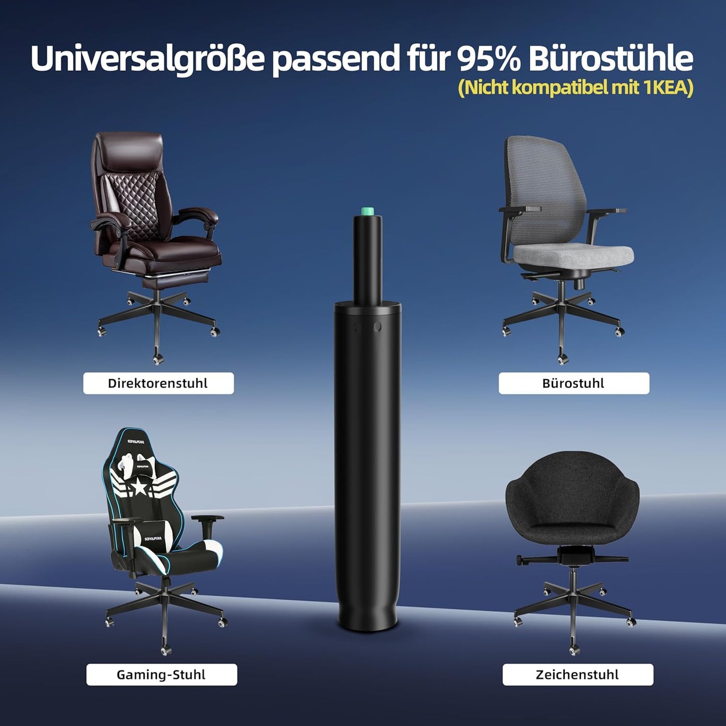 Gasdruckfeder für Bürostühle, 272mm - 388mm Schwarz
