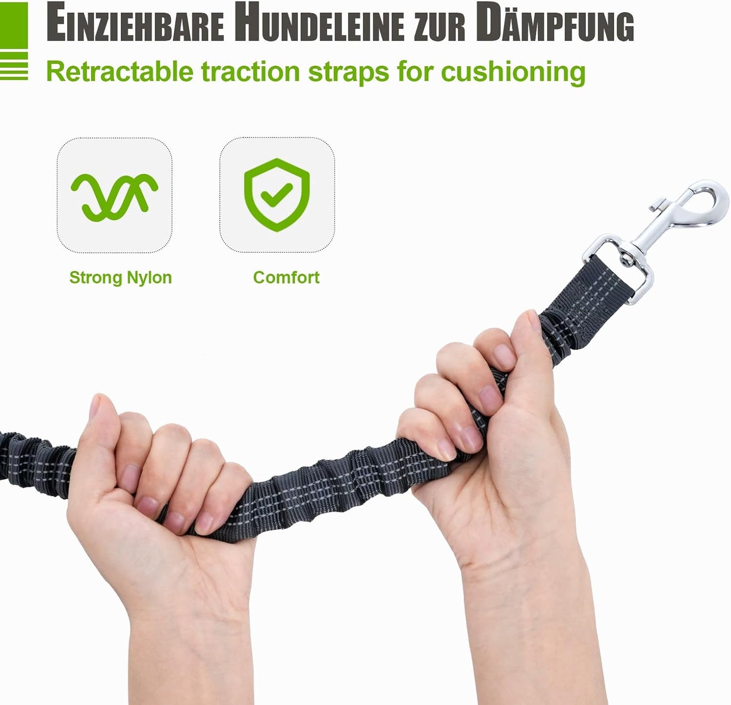 Reflektierende Joggingleine, Für einen Hund Grau & Hellgrün