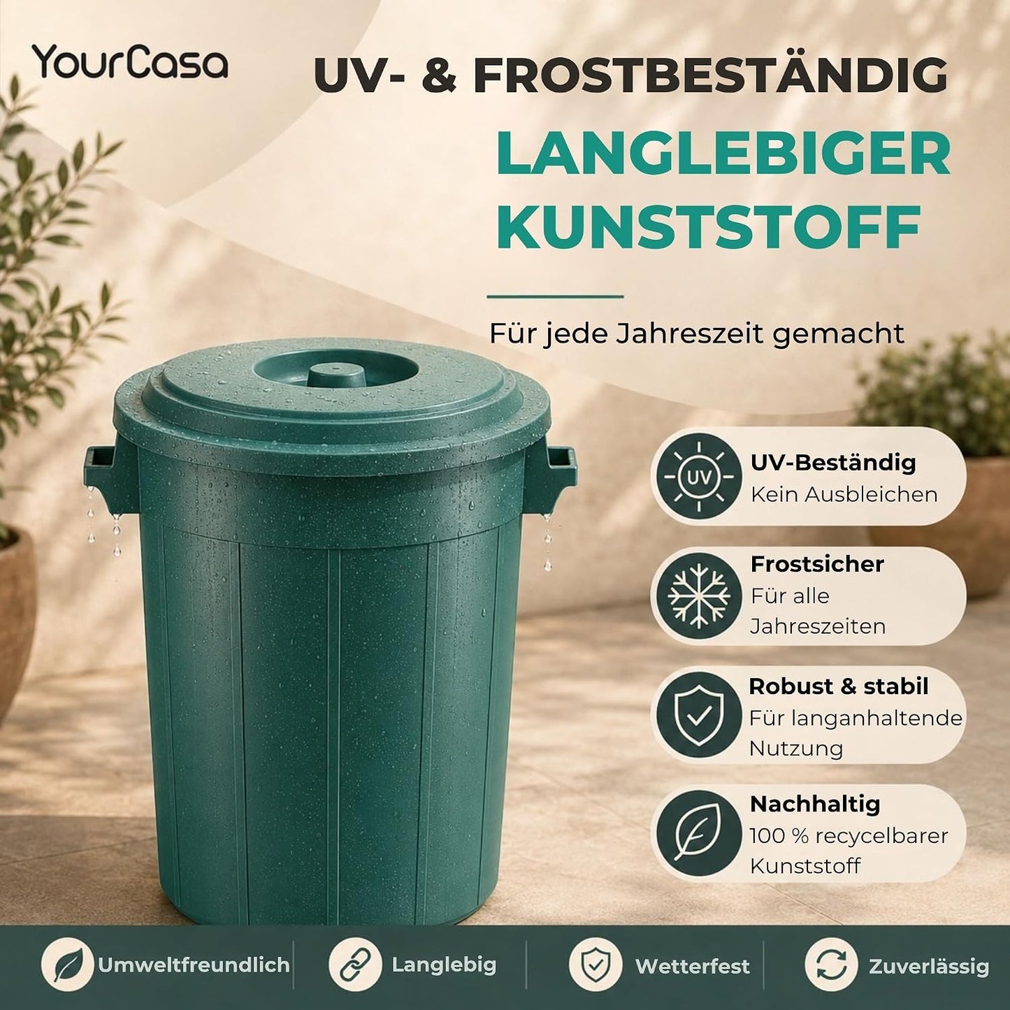 Universal-Mülltonnen mit Deckel, 2 Stück, Schwarz 2x50L