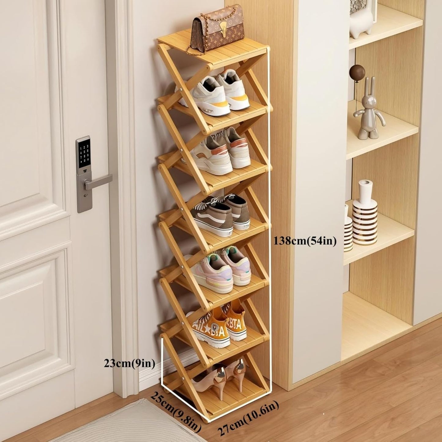 Faltbares Bambus-Schuhregal, Naturholz 7 Schichten