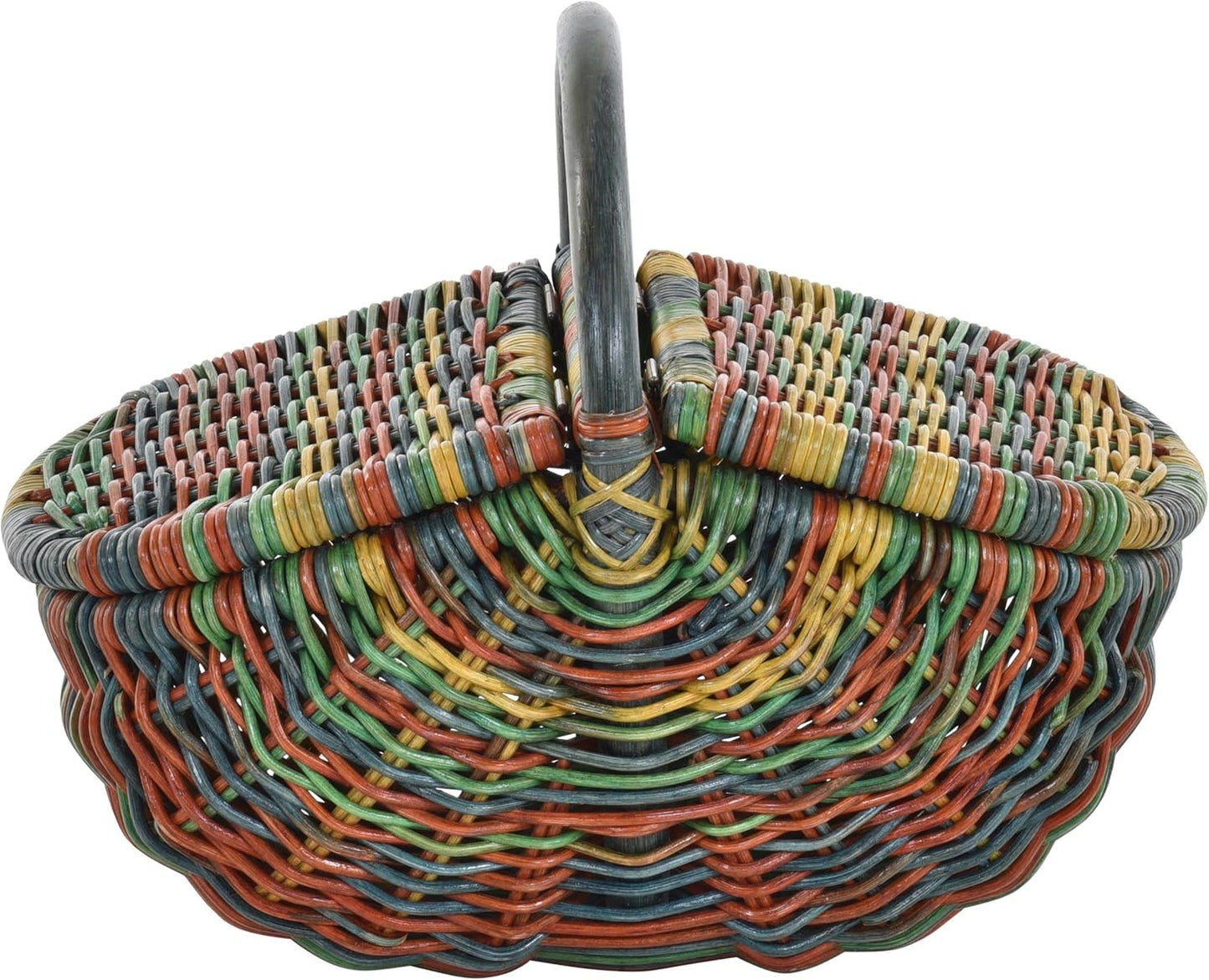 Einkaufskorb Bügelkorb mit Deckel aus Rattan, 6 - Deckel Bunt (Rot, Blau, Grün, Gelb)