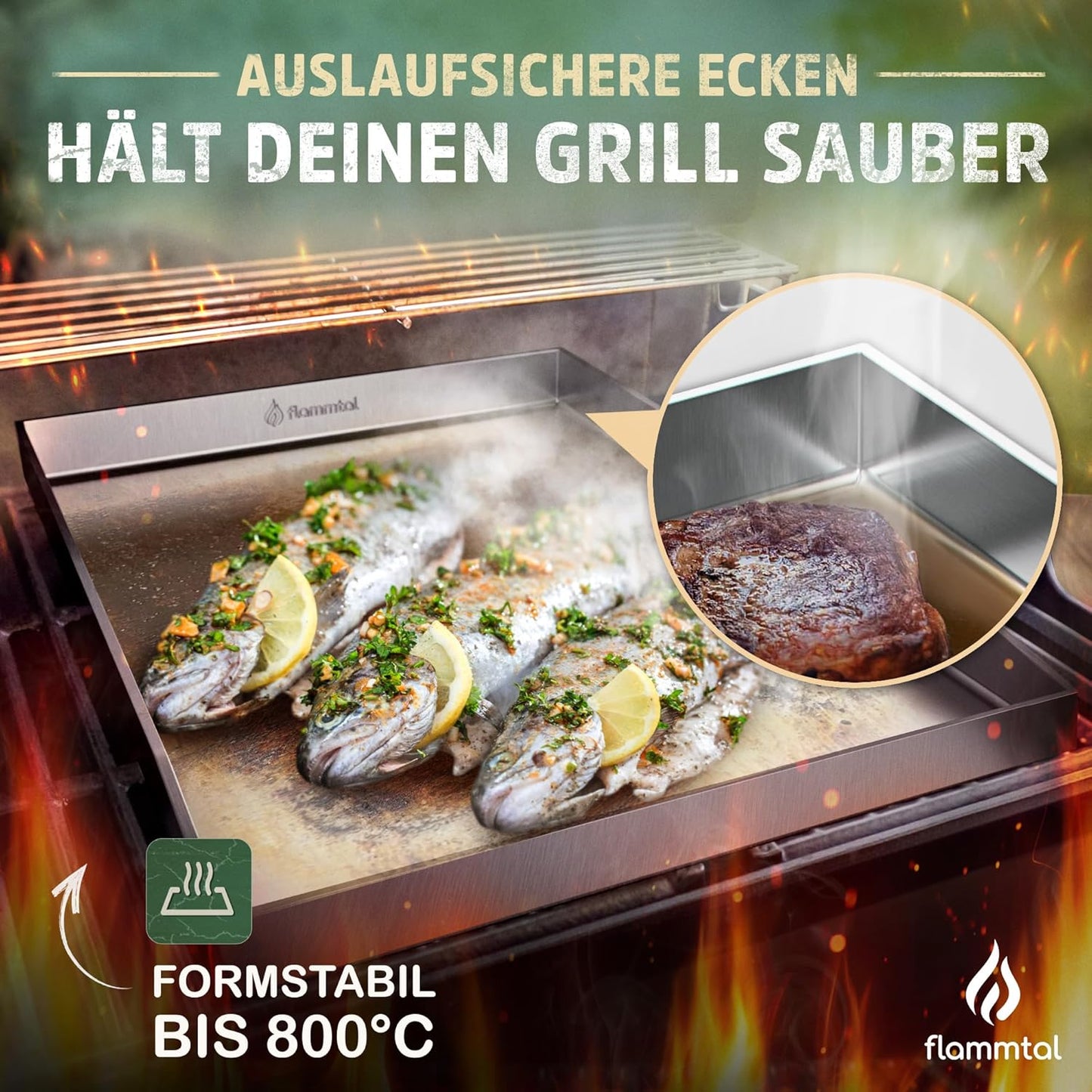 Edelstahl-Grillplatte mit Spachtel & Burgerpapier, Geschlossen (40x30cm)