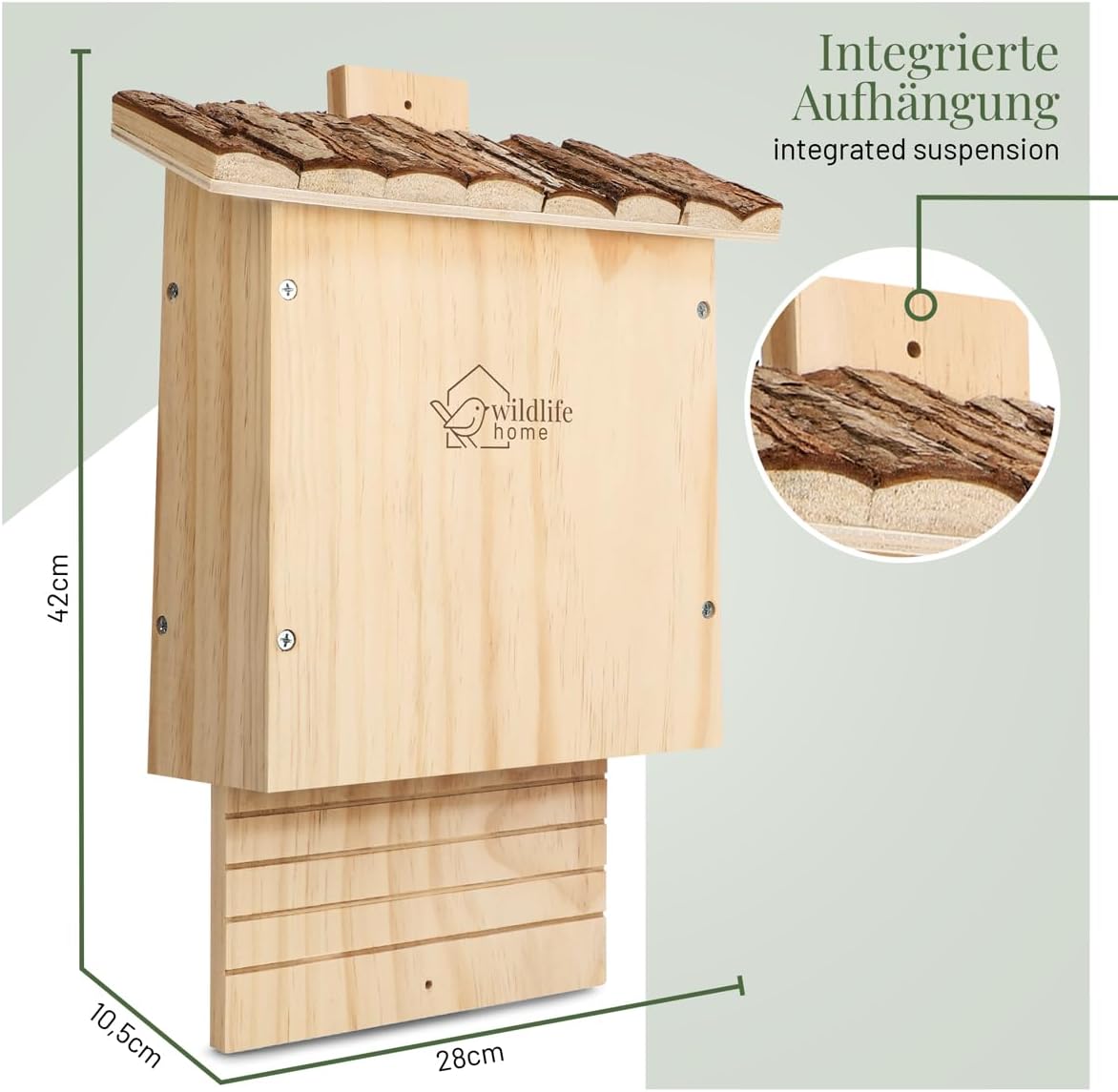 Wetterfester Fledermauskasten, Fledermauskasten mit Rindendach