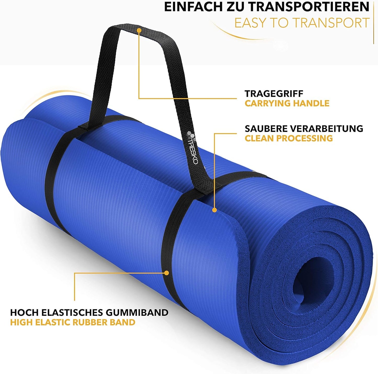 Rutschfeste Yogamatte mit Tragegurt, Dunkelblau / 190 x 100 x 1,5 cm