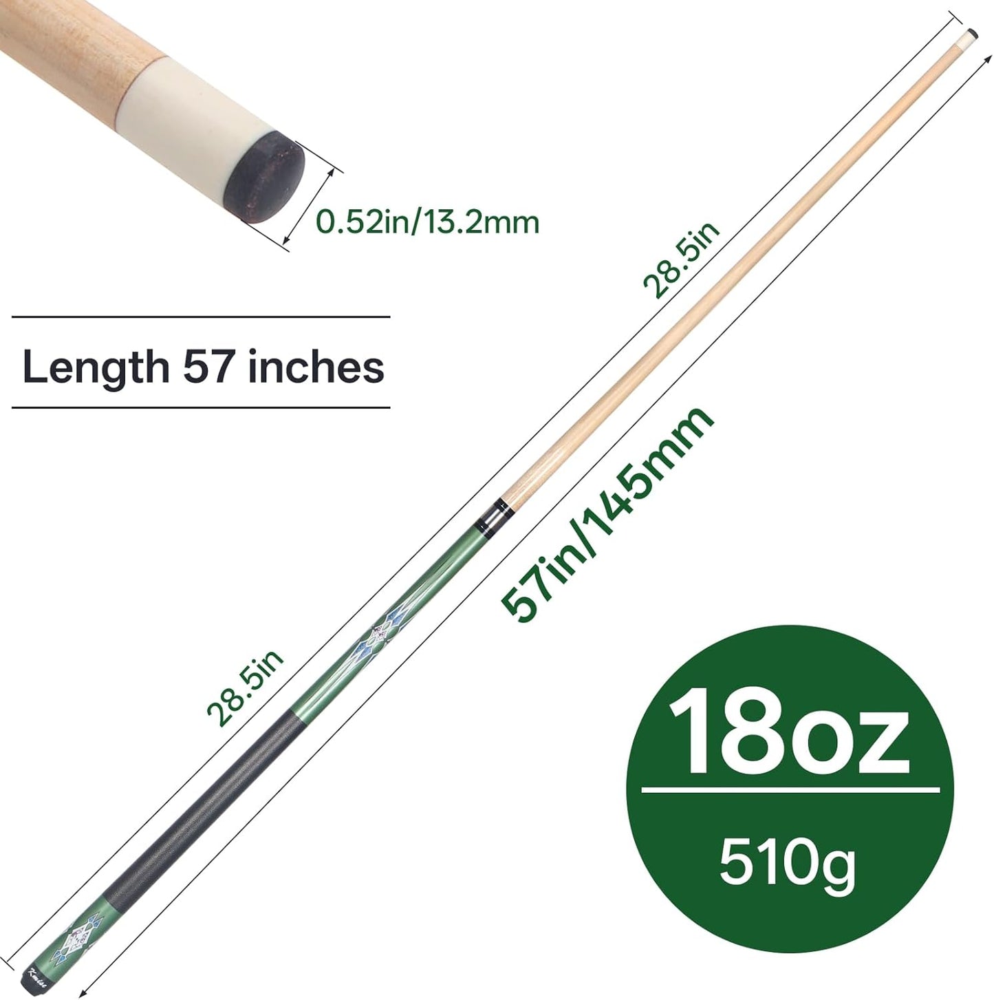 Pool-Queue-Stick-Set für Erwachsene, 1 Stück (510g Grün)