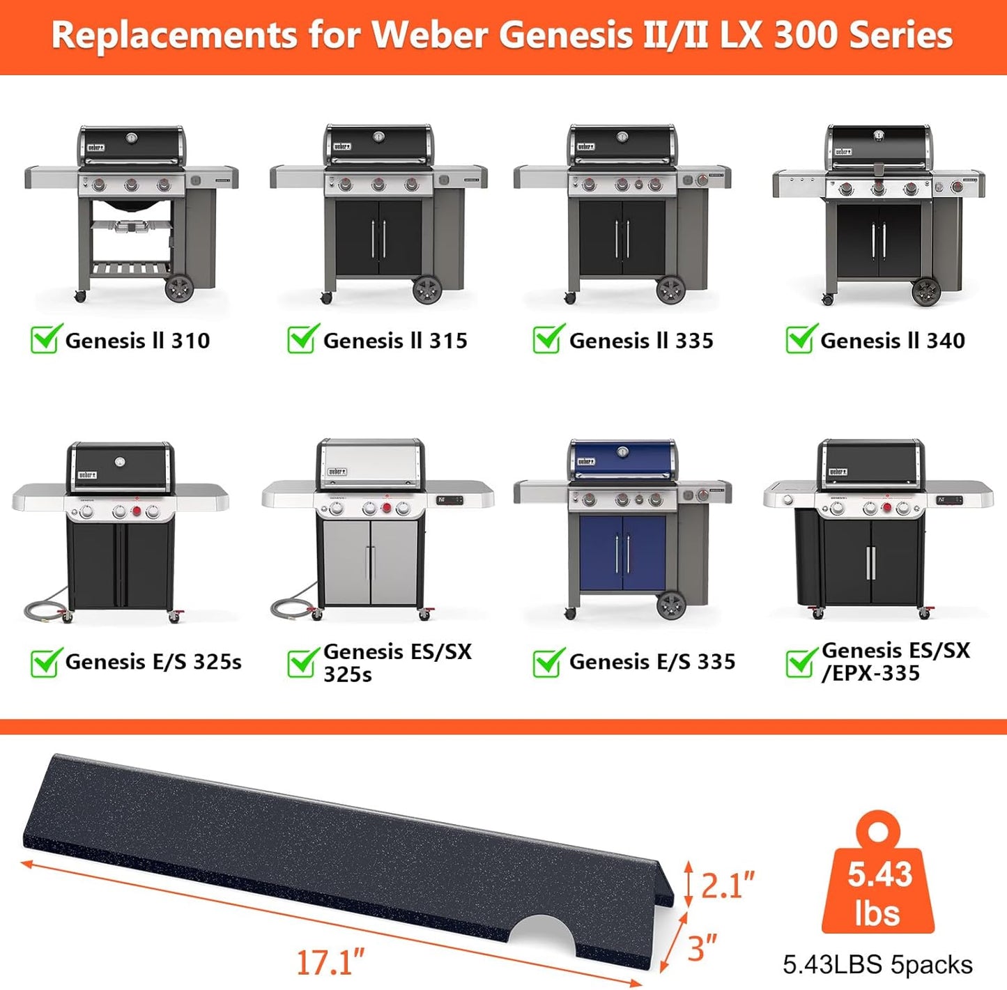 Aromaschienen für Weber Genesis, Porcelain Steel for Genesis II / II LX 300