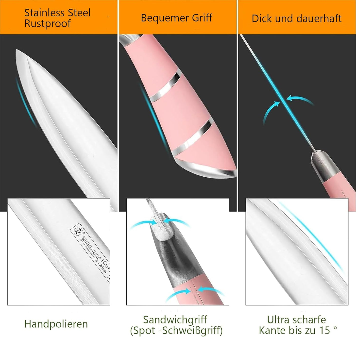 9-teiliges Messerset mit Messerblock und Schärfer, Rosa