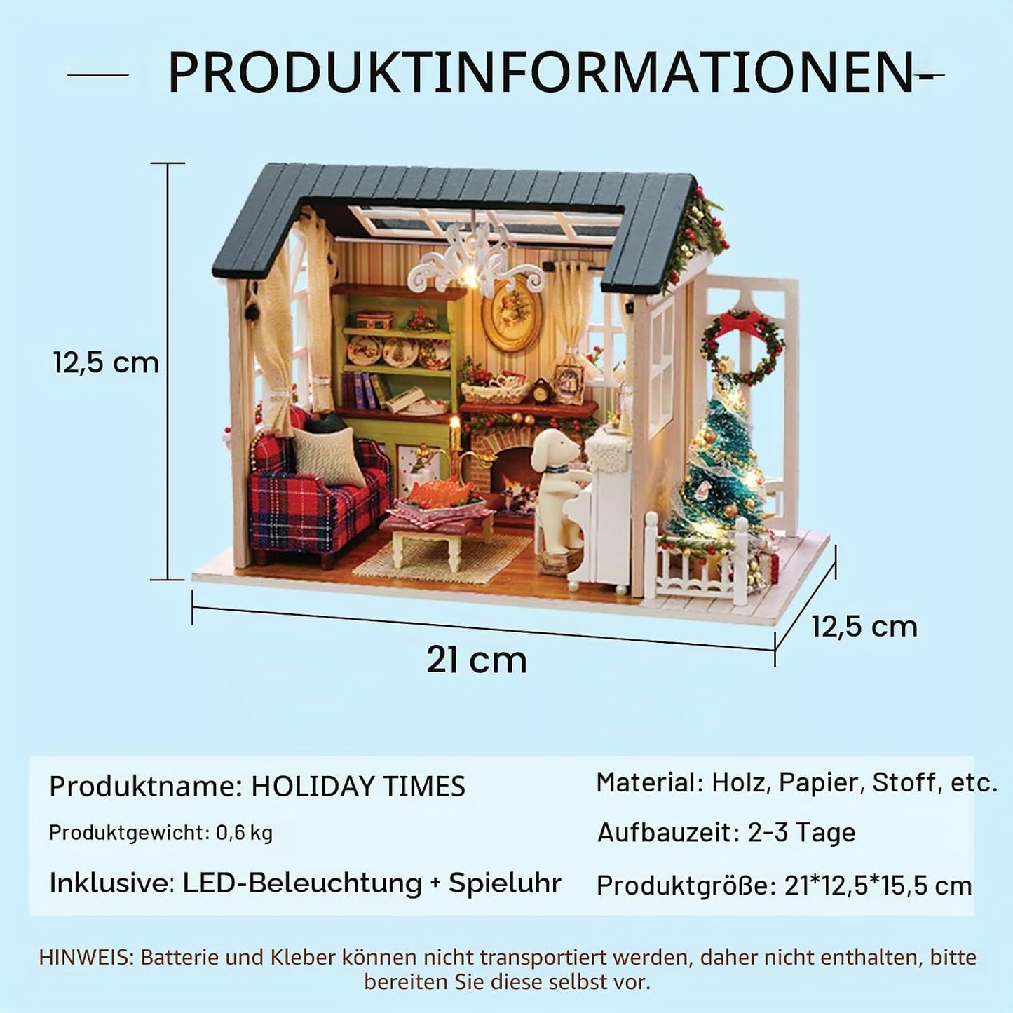 Miniaturhaus-Bausatz mit Möbeln und LED-Lichtern, Z009