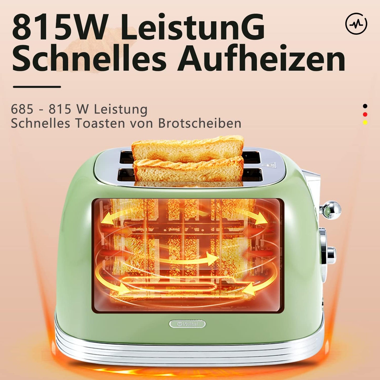 Toaster mit Brötchenaufsatz und Timer-Anzeige, Grün