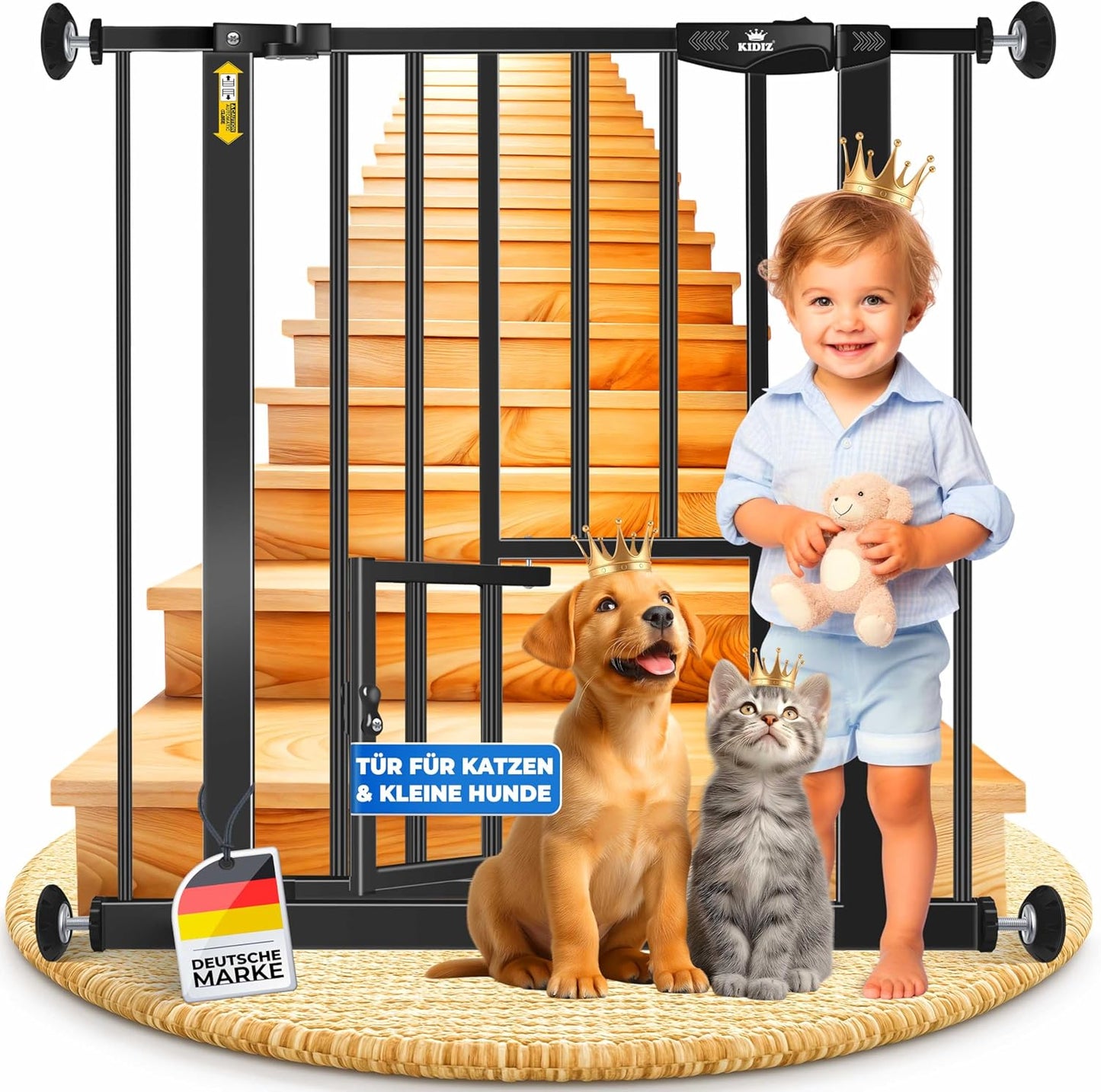 Absperrgitter mit Katzenklappe, Autoclose-Funktion, 74-87 cm Schwarz