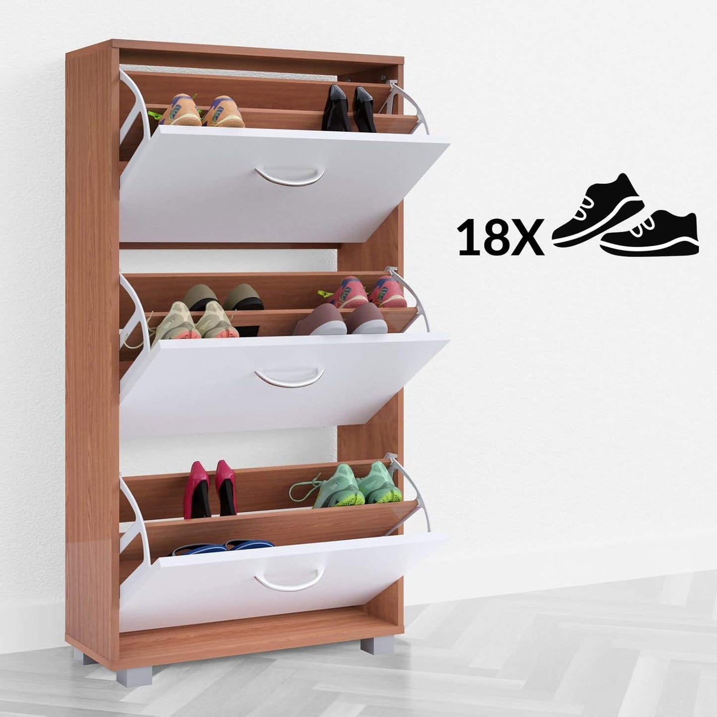Kobe Schuhschrank mit Kippsicherung, Buche / Weiß