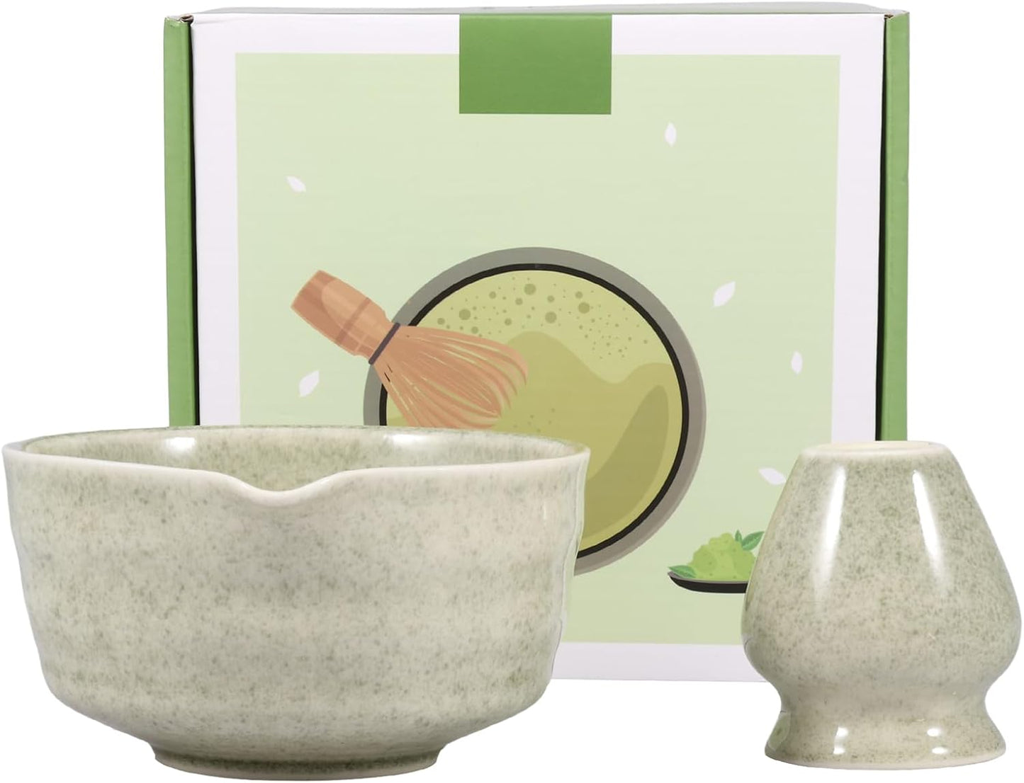 Matcha Teeschalen-Set mit Schneebesenhalter, Matcha Grün
