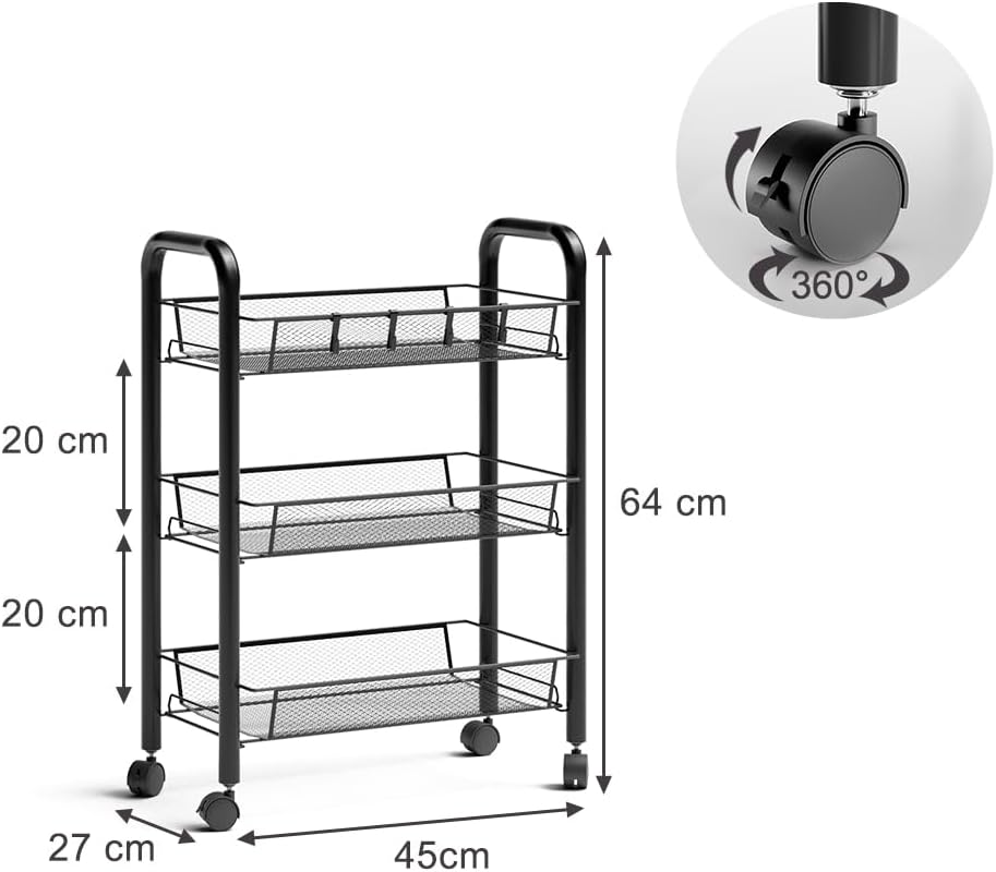 Rollcontainer Tarro mit 3 Ablagefächern, Schwarz