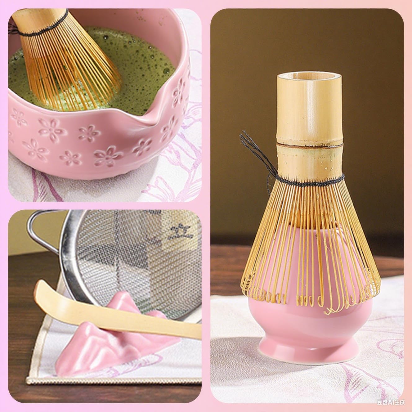 7-teiliges Matcha-Teeset, Rosa