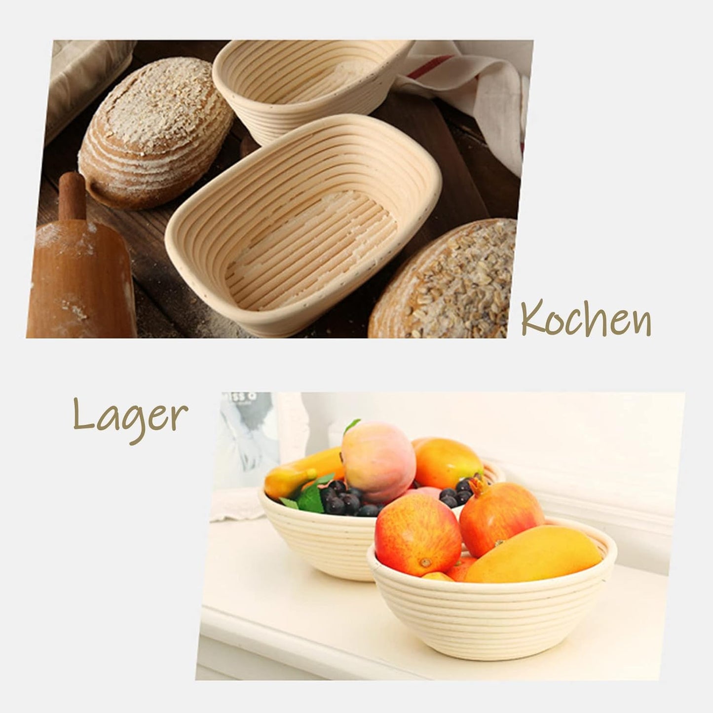 2 Stück ovale Gärkörbchen mit Zubehör-Set, 2 pcs Oval