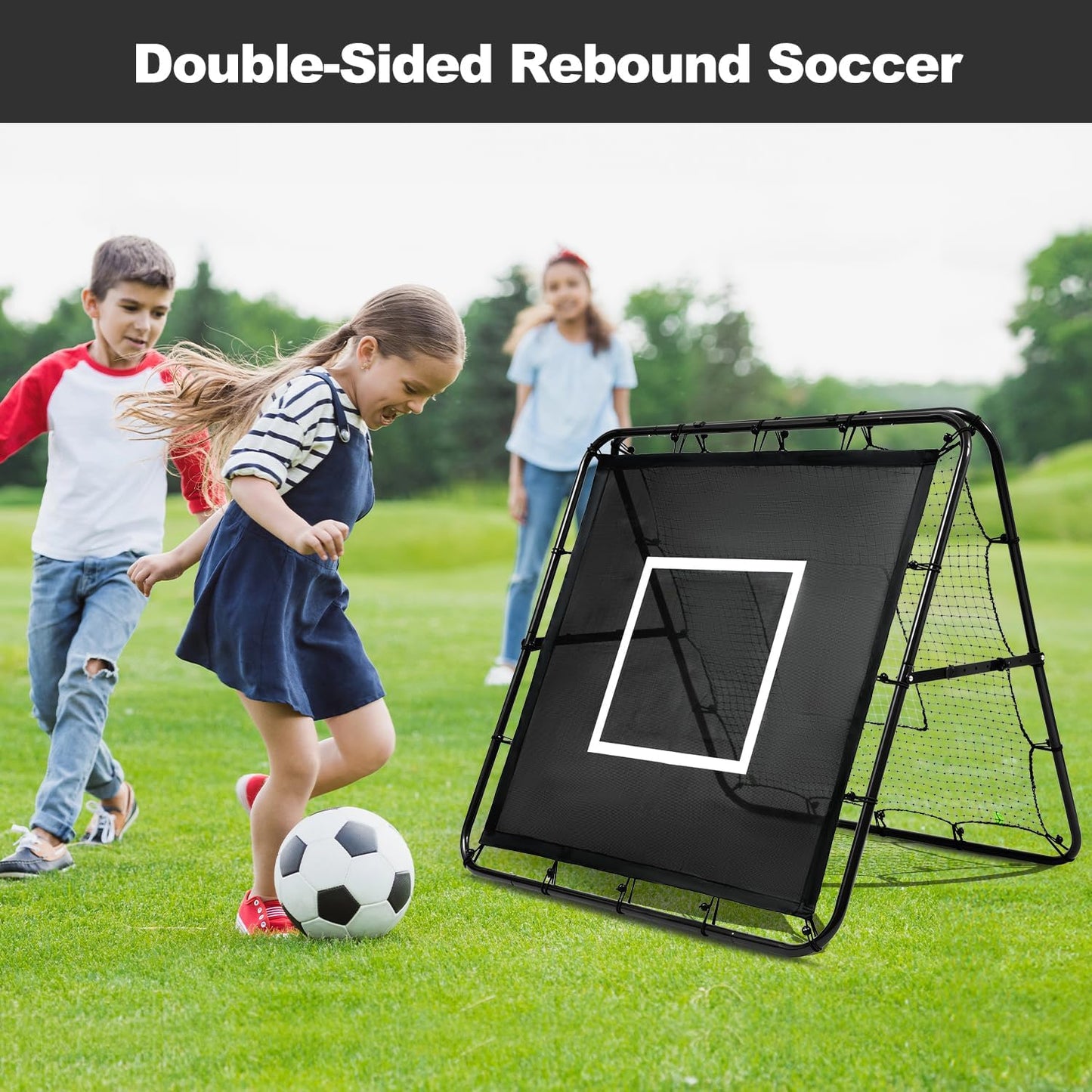 Doppelseitiges Rebounder-Netz für Fussballtraining, Schwarz + Schwarz