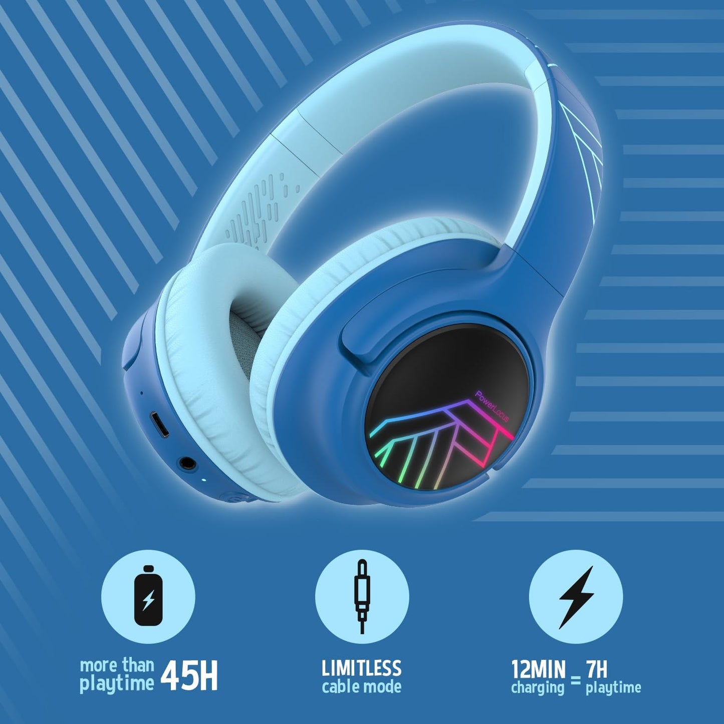 Bobo Bluetooth-Kopfhörer für Kinder, Blau/Schwarz