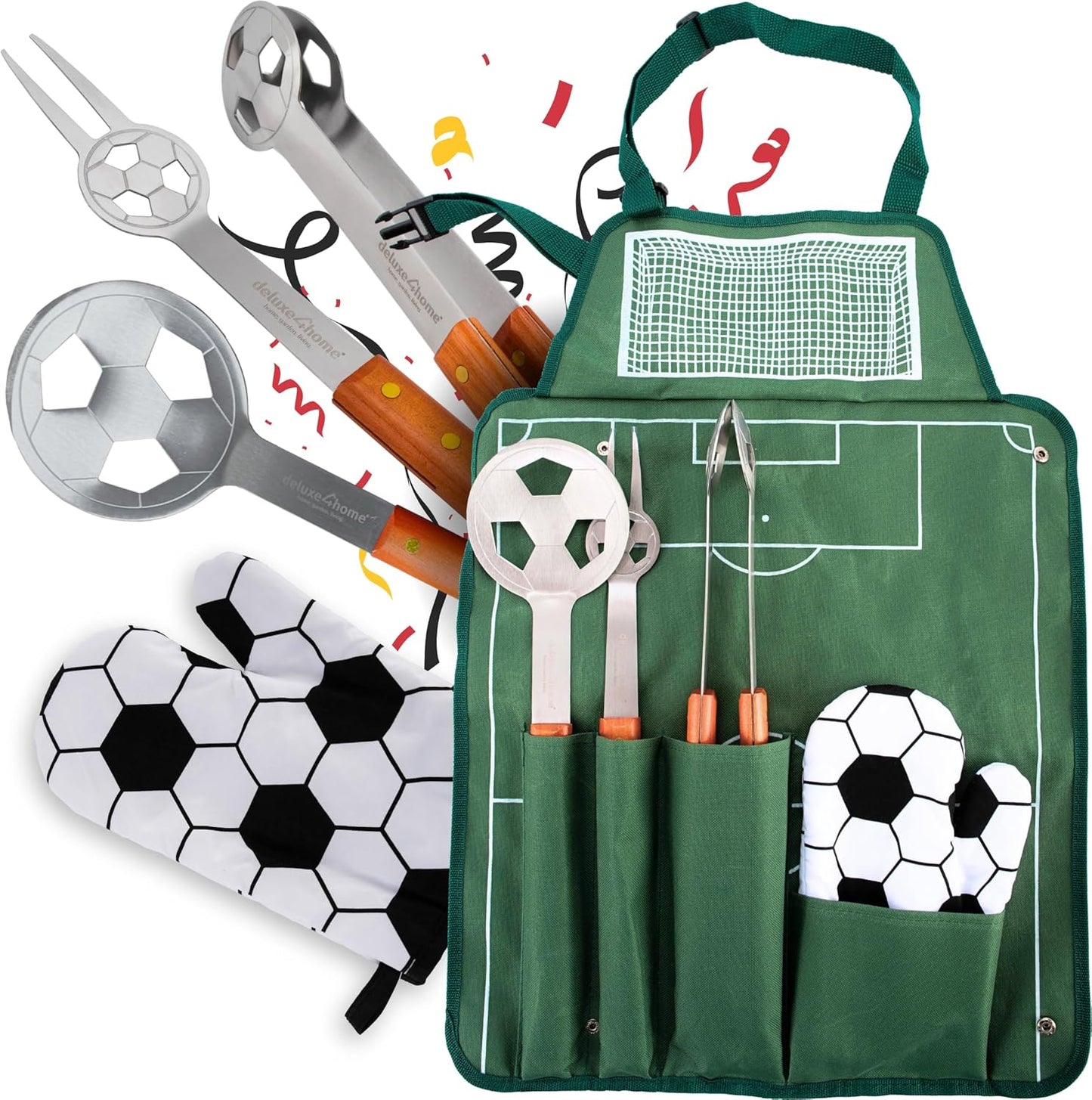 5-teiliges Grillbesteck im Fussball-Look