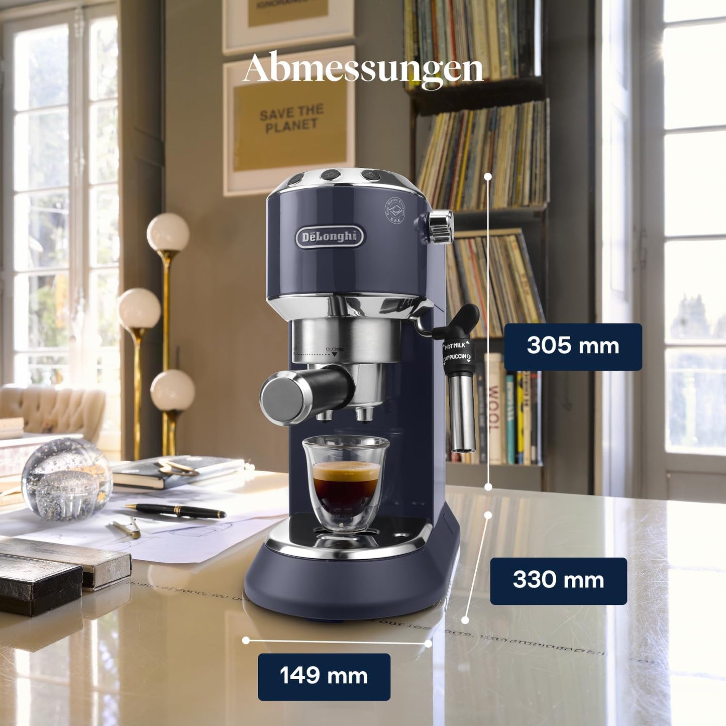 Dedica Style Espressomaschine mit Siebträger, Elektrisches Blau