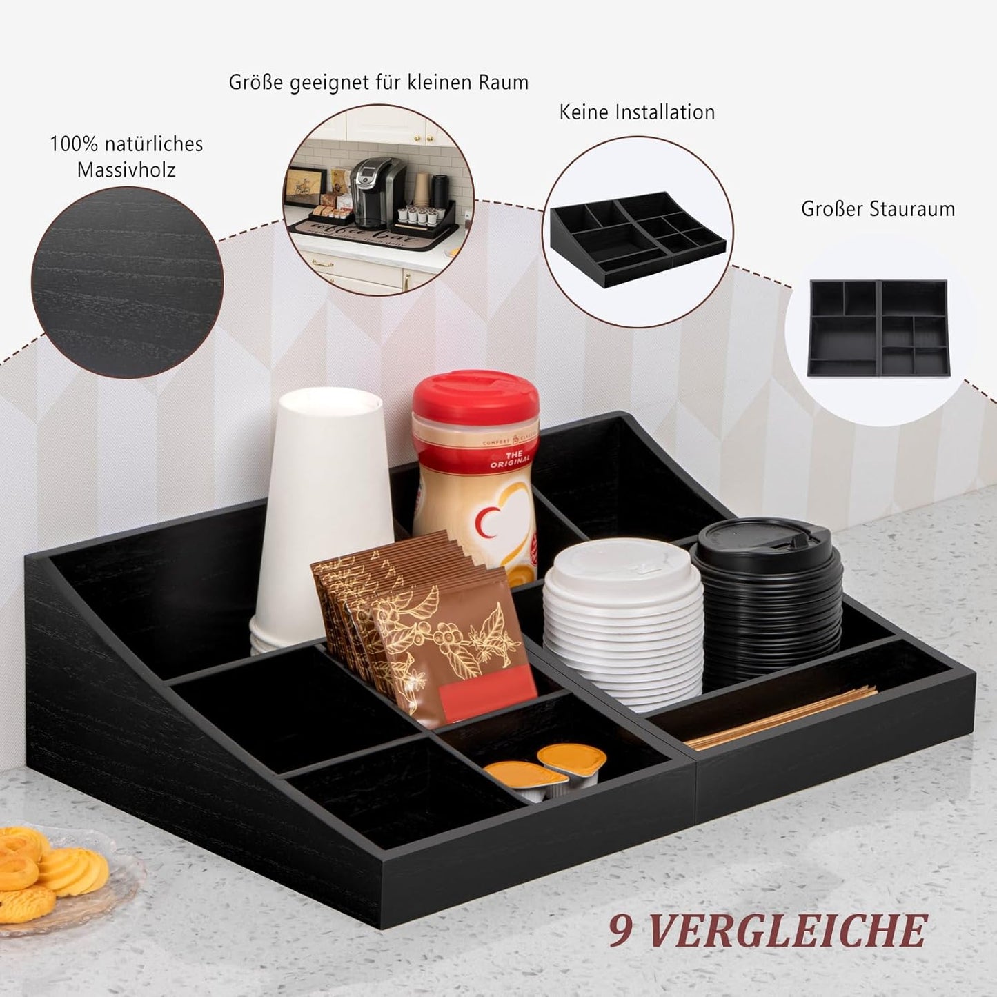 2-in-1 Kaffee-Organizer mit 9 Fächern für Kaffeestation, Zwei-in-eins (9 Fächer)