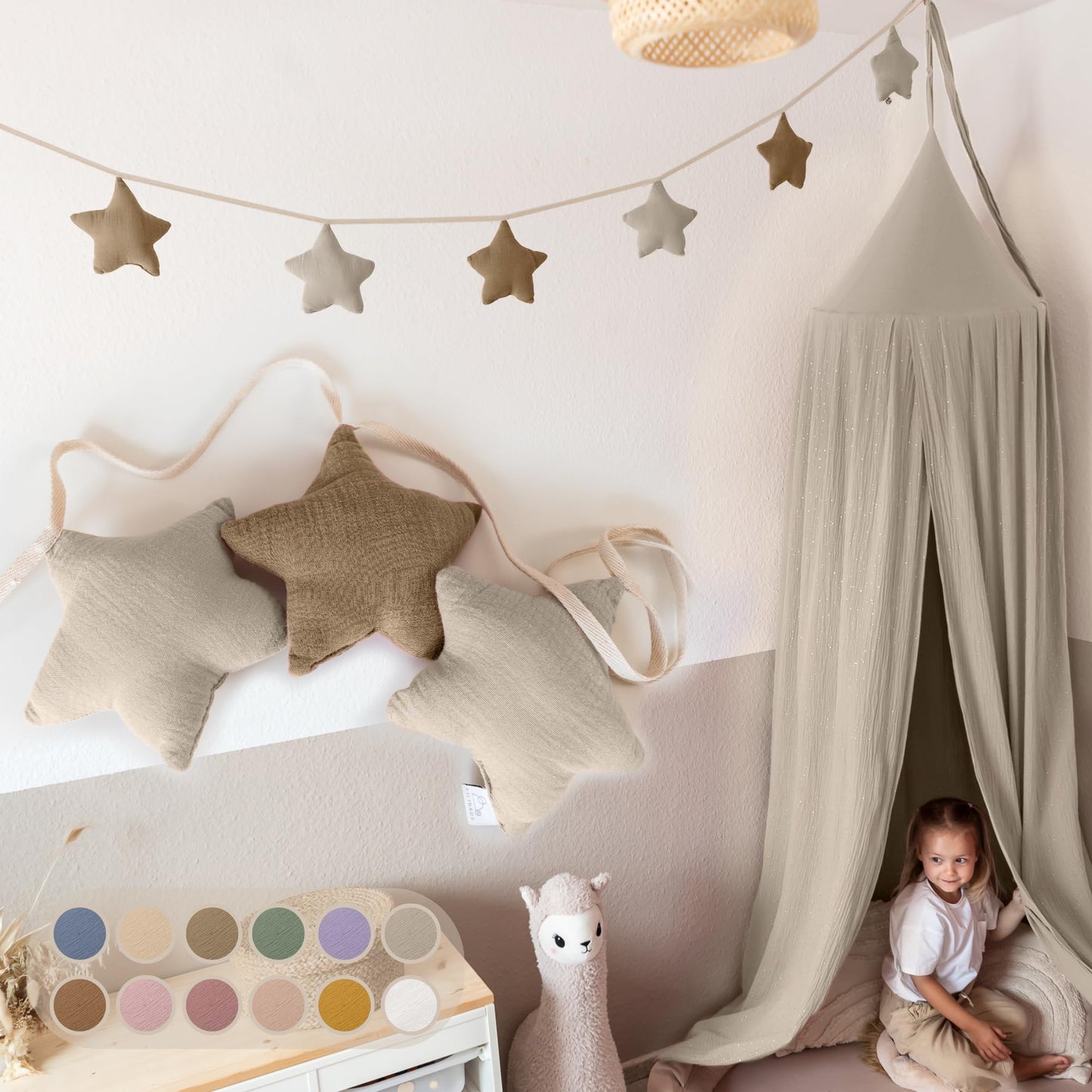 Sternen-Wimpelkette, Hellbeige & Dunkelbeige Sterne ohne Goldapplikation