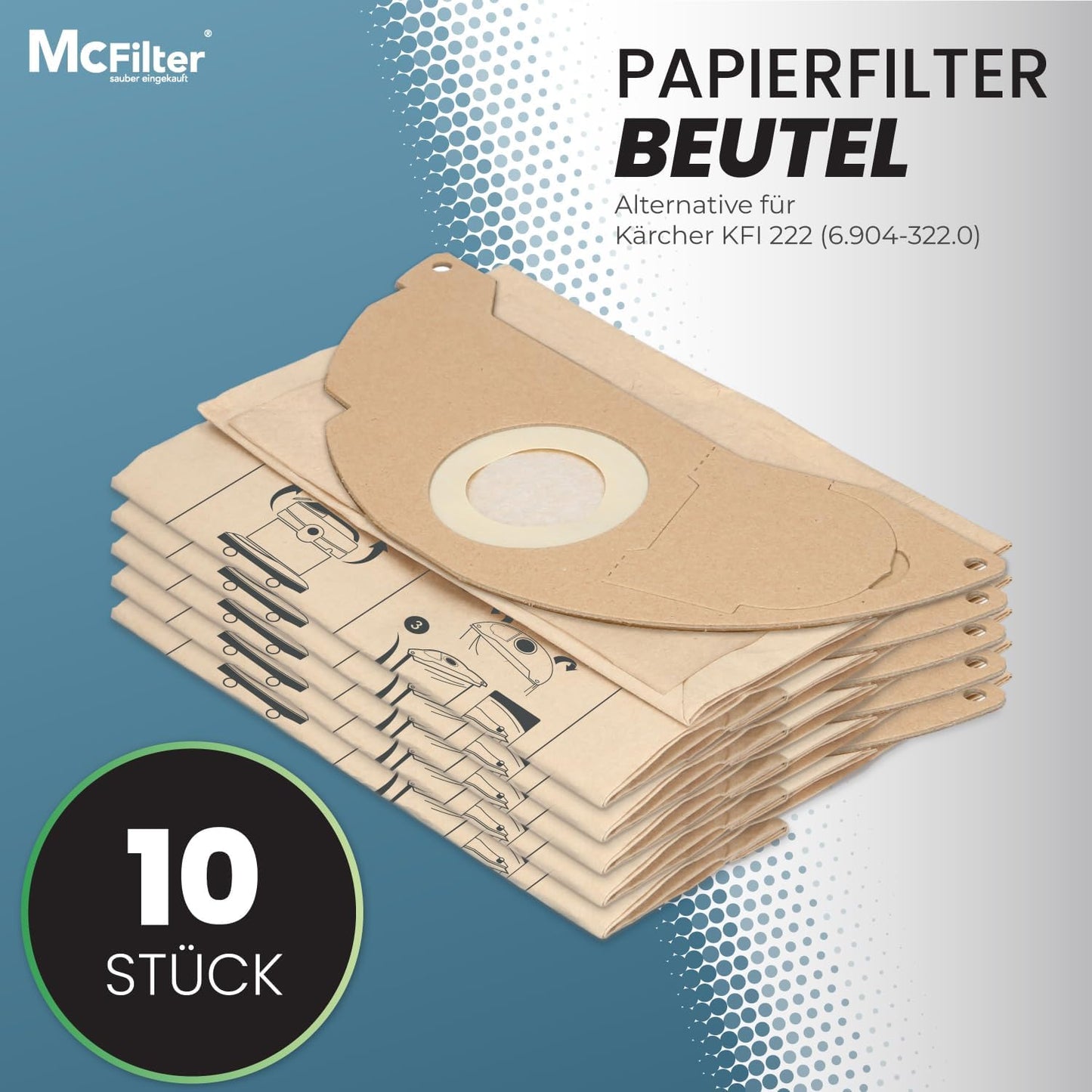 11-teiliges Staubsaugerbeutel-Set für Kärcher WD2/MV2, 10 Beutel + 1 Filter WD 2, MV 2