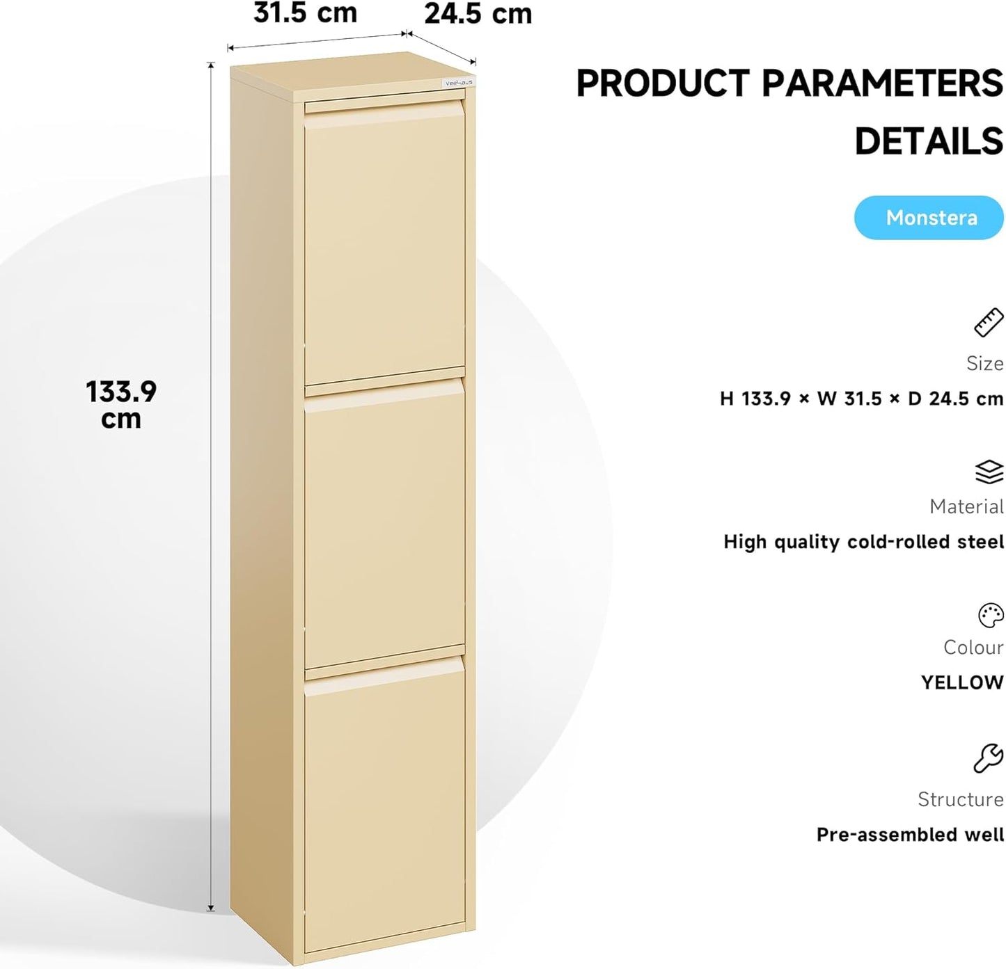 Küchenmülleimer mit Klappen, Beige, 3 X 15 L