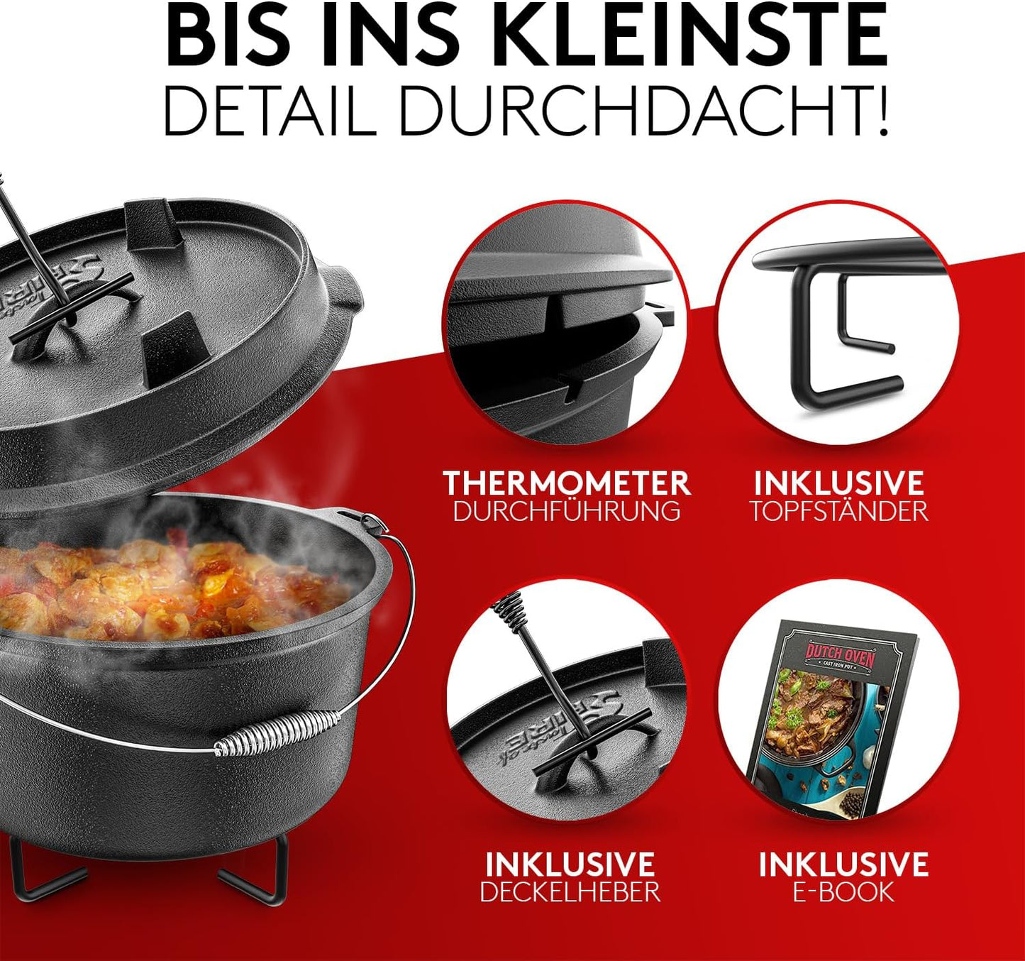Dutch Oven Set mit Grillpfanne und Topfständer, 10,8 Liter inkl. Topfständer